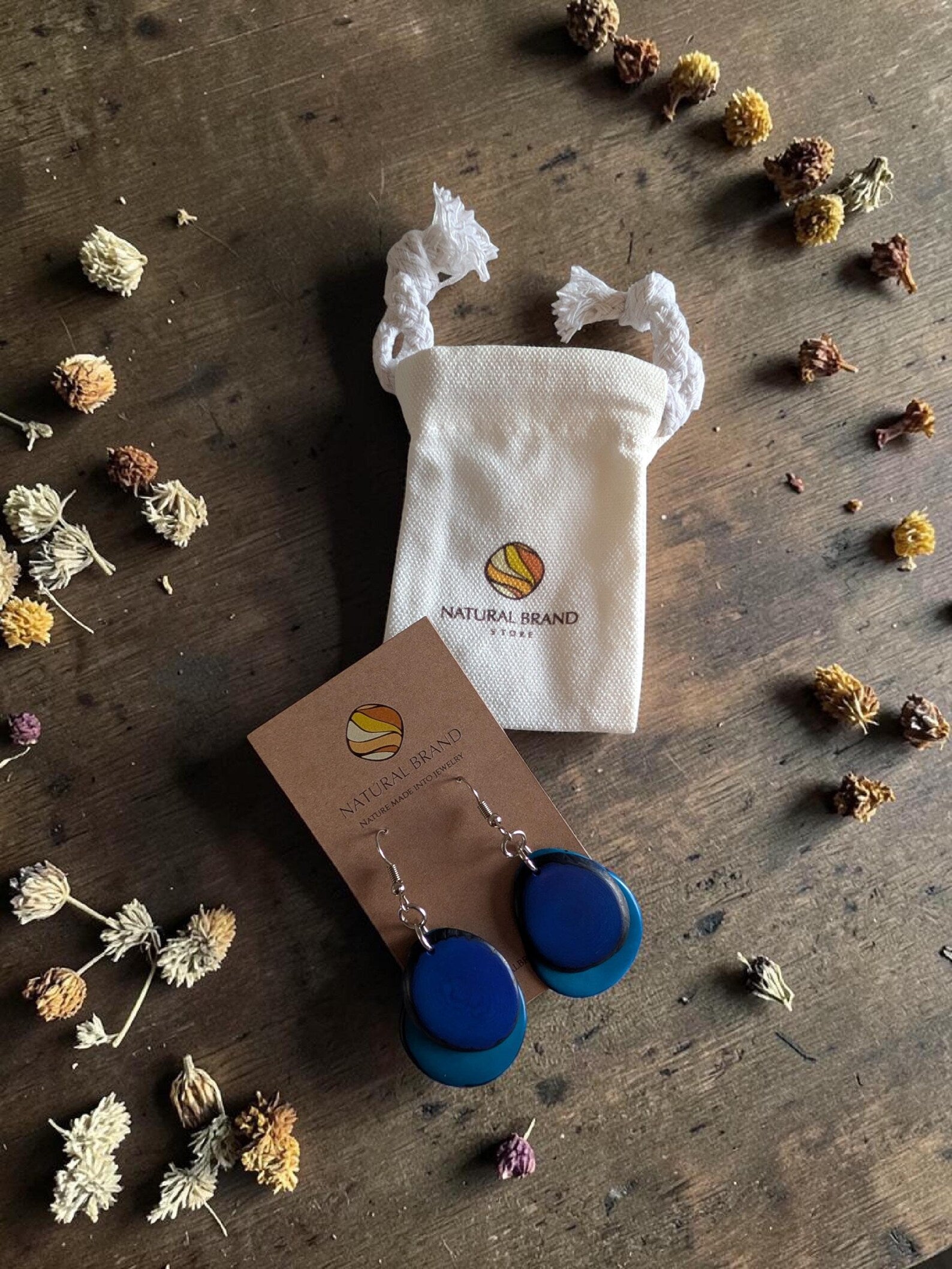Blue Aquamarine Oval Earrings, Handmade Tagua Nut Jewelry
