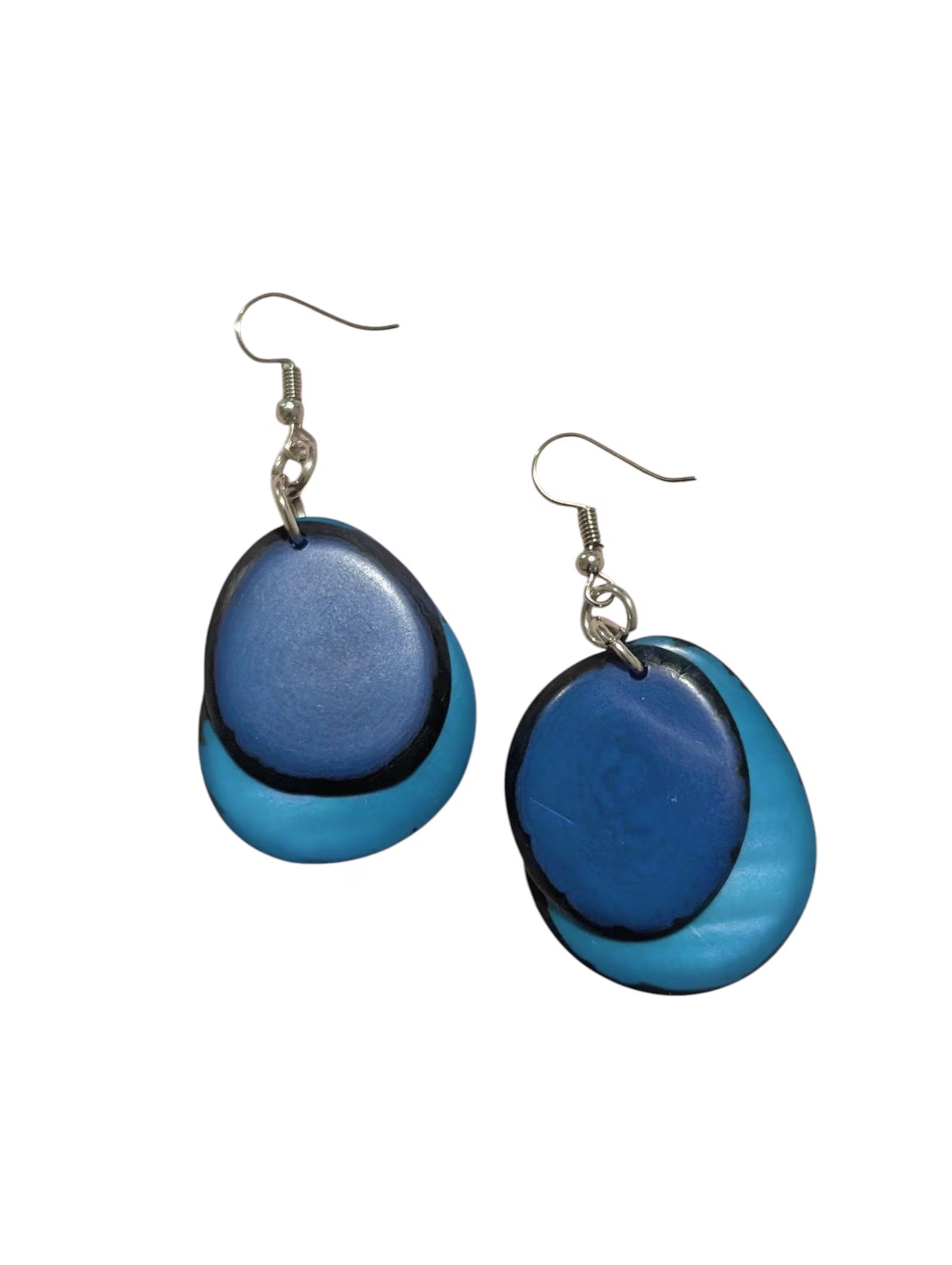 Blue Aquamarine Oval Earrings, Handmade Tagua Nut Jewelry