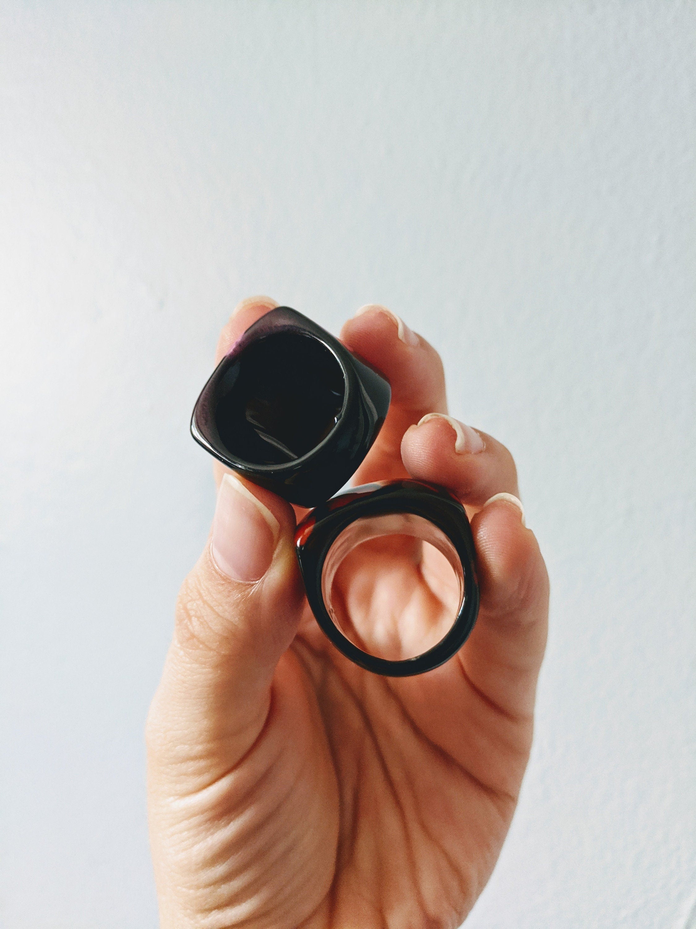 Hand painted tagua nut statement ring. One of a kind chunky ring, geometric jewelry sustainable vegan eco friendly ring