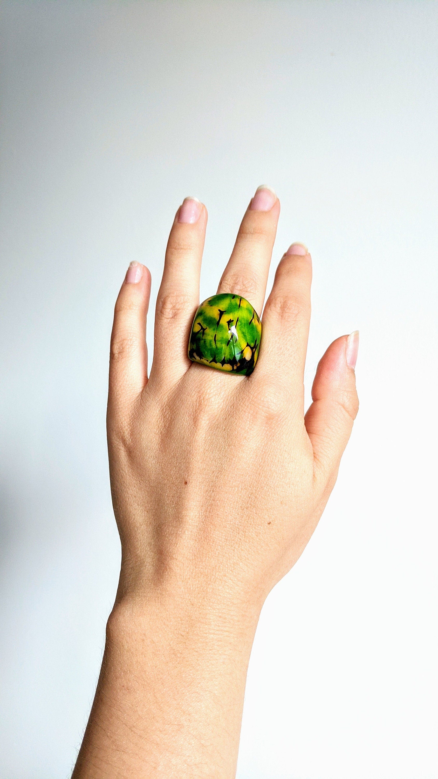 Large Bold Green Tagua Nut Ring.