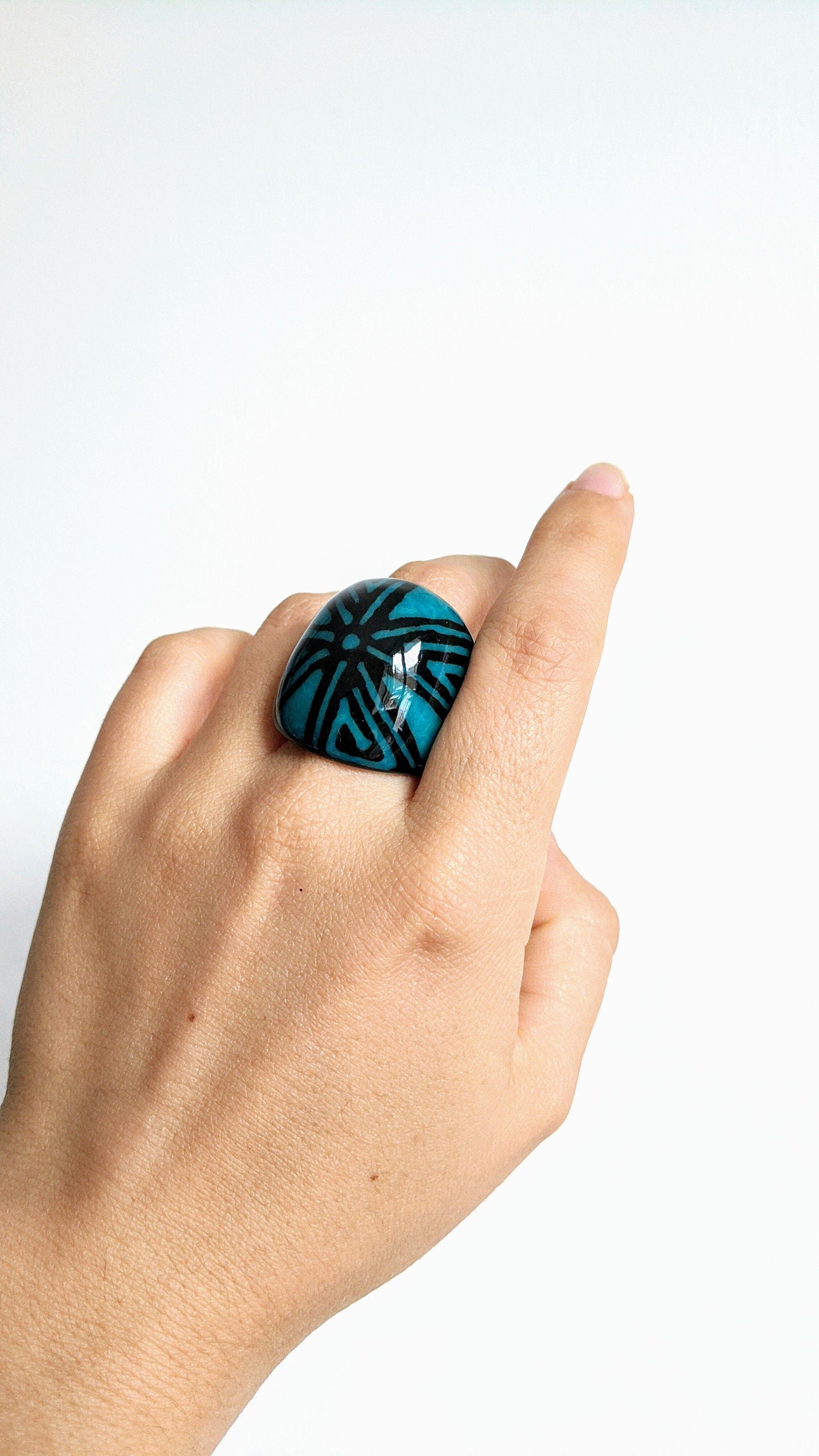 One of a kind hand painted ring. Chunky boho ring. exclusive ring Handmade Tagua nut jewelry. Statement ring perfect for mother's day gift