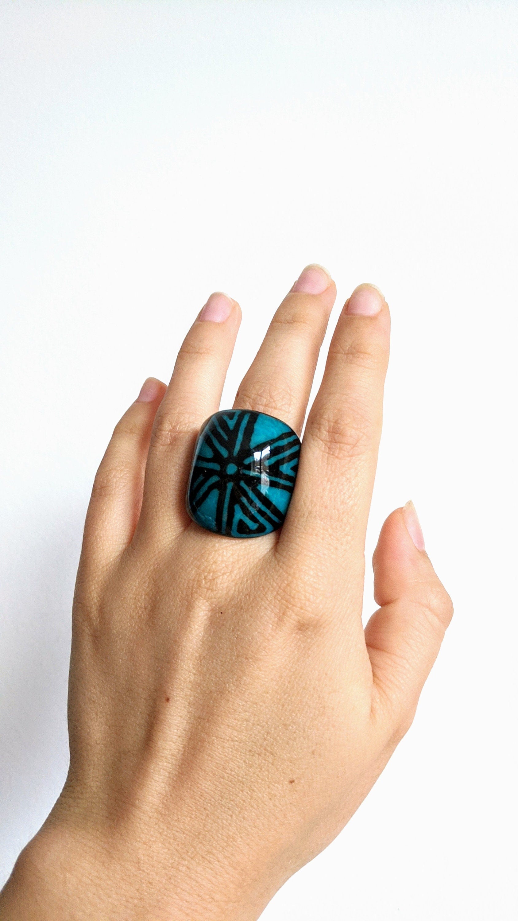 One of a kind hand painted ring. Chunky boho ring. exclusive ring Handmade Tagua nut jewelry. Statement ring perfect for mother's day gift