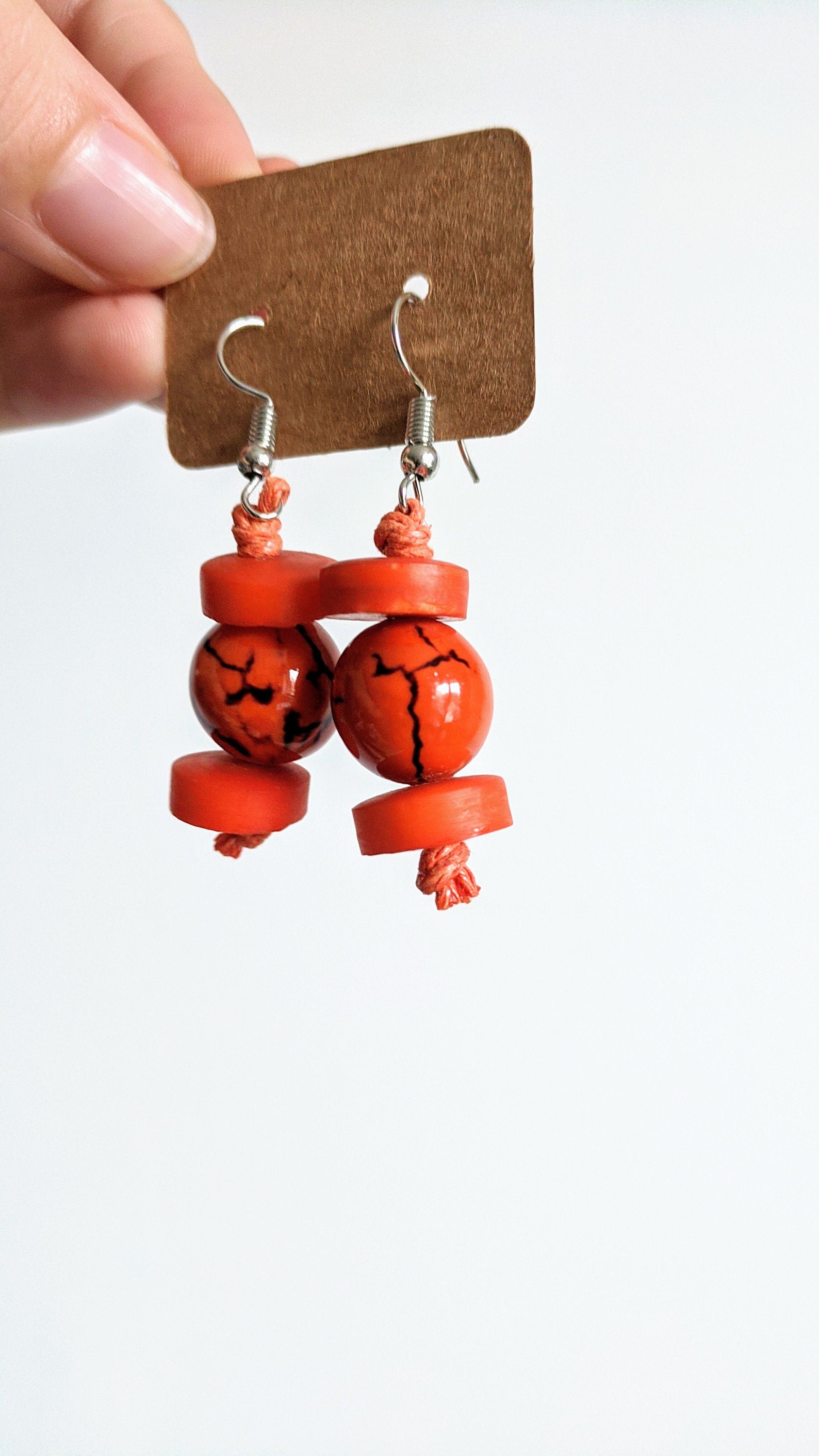 Tagua Nut and Acai Seeds Earrings.