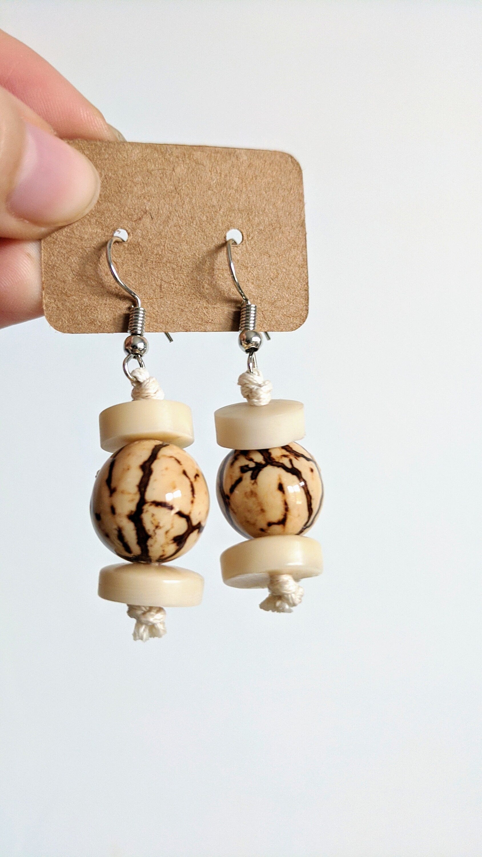 Tagua Nut and Acai Seeds Earrings.