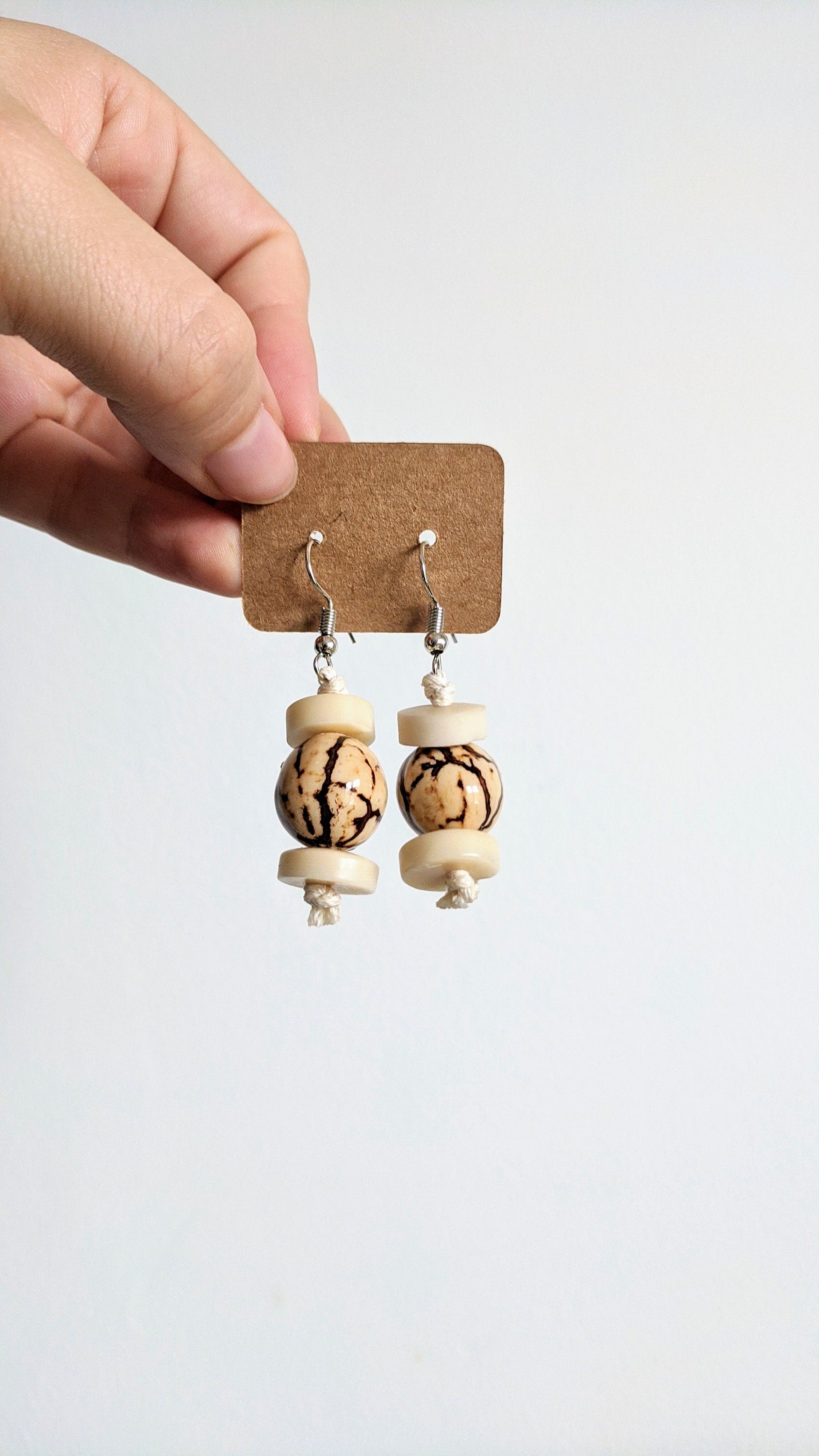 Tagua Nut and Acai Seeds Earrings.