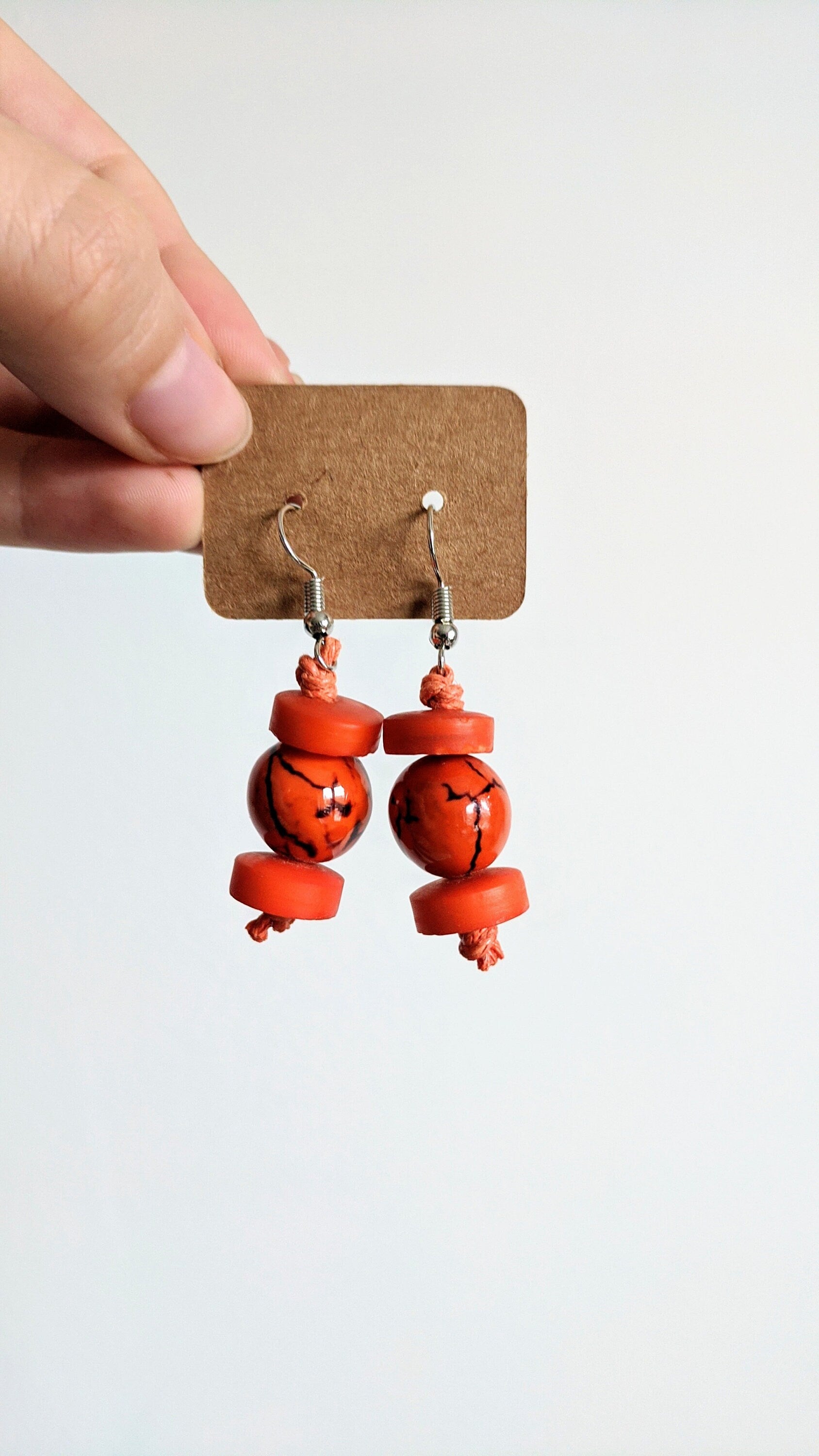 Tagua Nut and Acai Seeds Earrings.