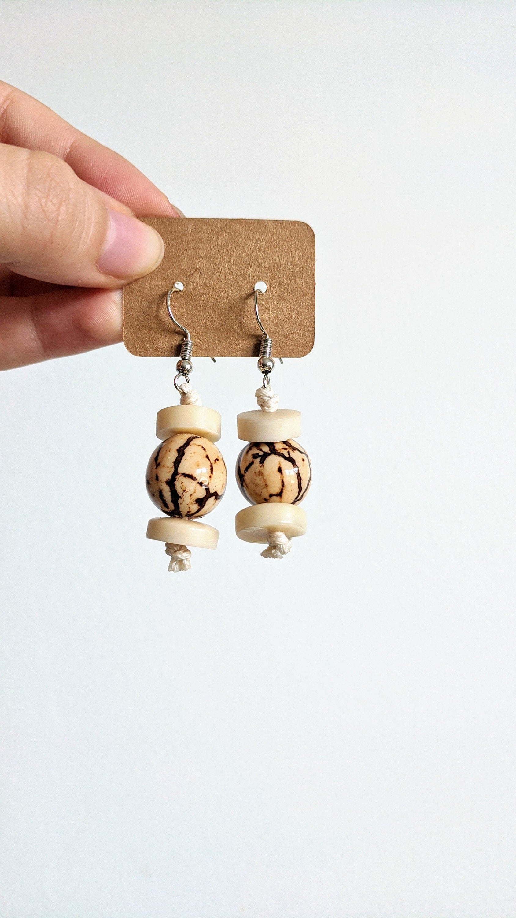 Tagua Nut and Acai Seeds Earrings.