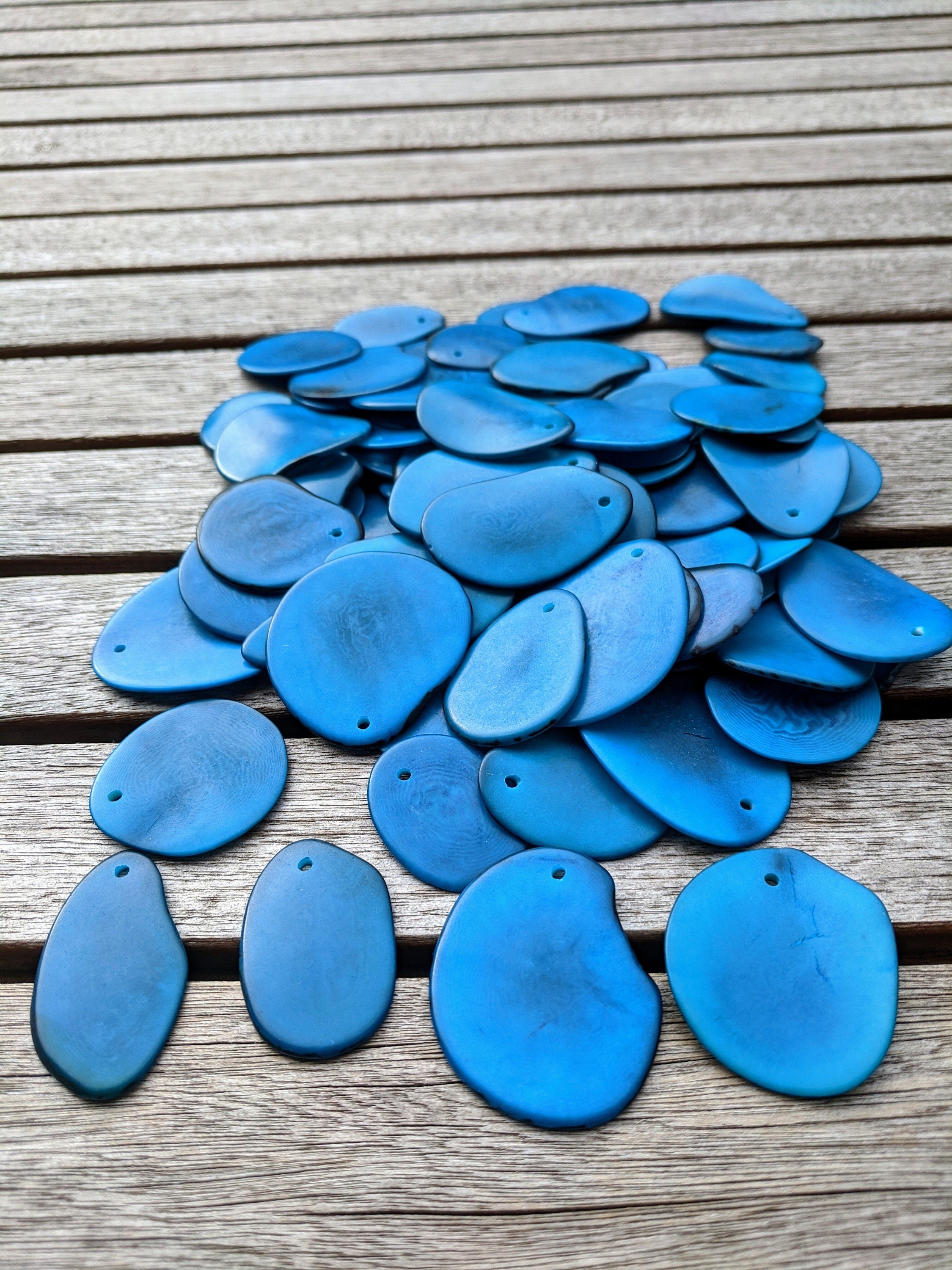 15 Blue Top Drill Tagua Nut Beads.