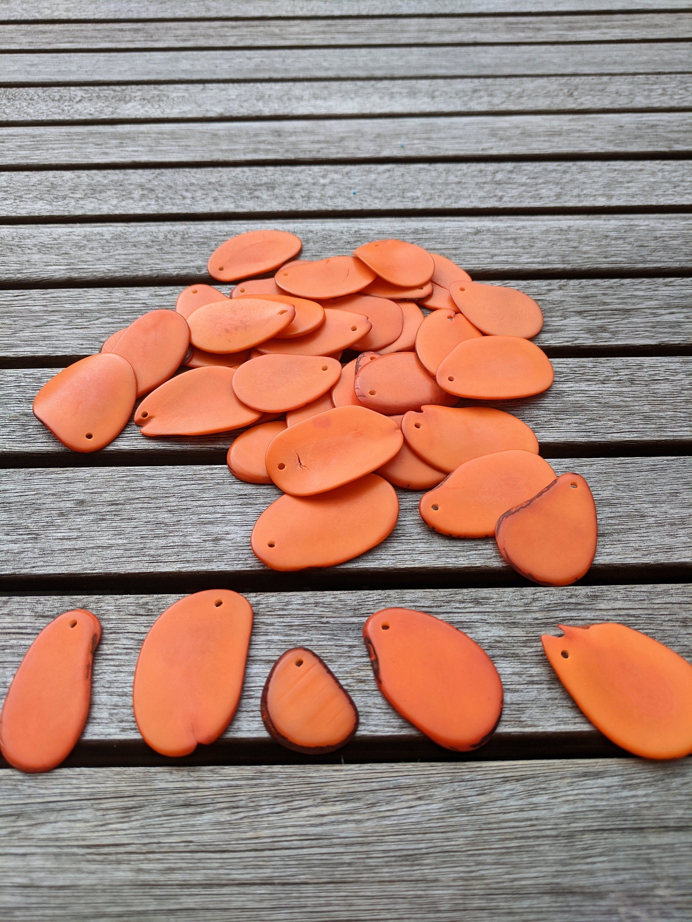 Orange Tagua Nut Beads: Jewelry Making Supplies (15pcs)