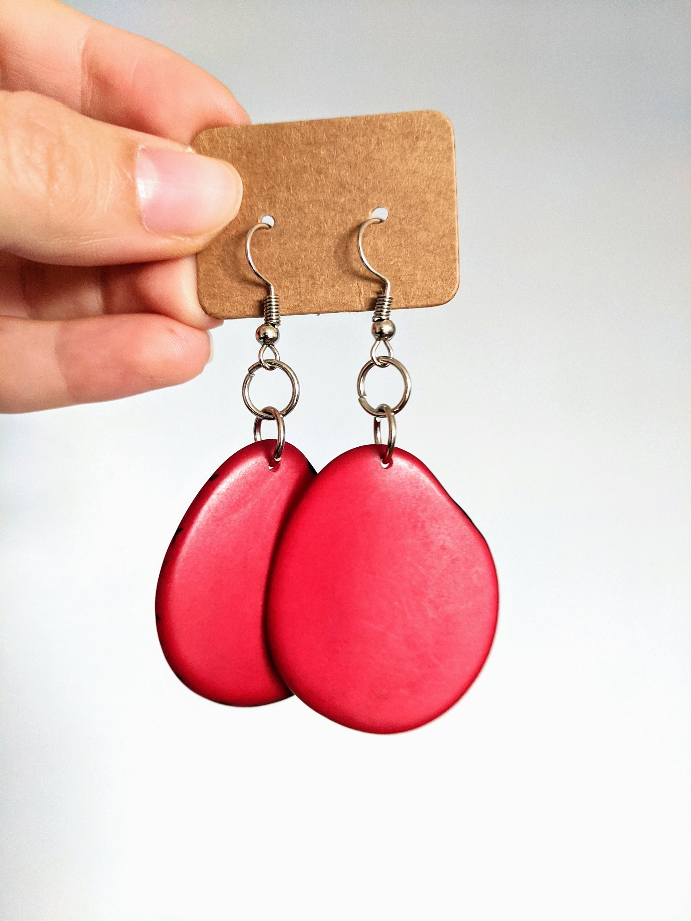 Handmade Red Tagua Nut Earrings.