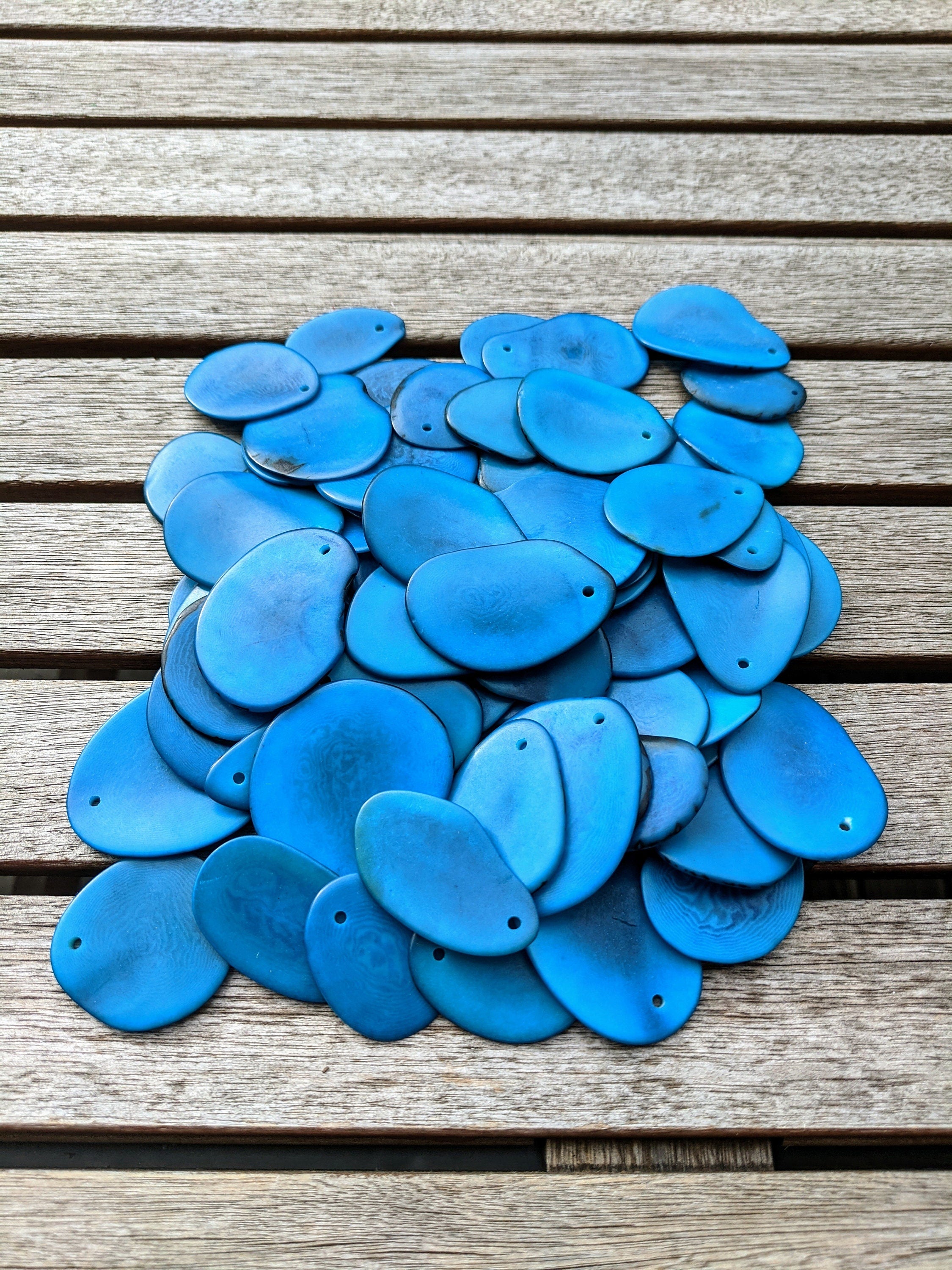 15 Blue Top Drill Tagua Nut Beads.