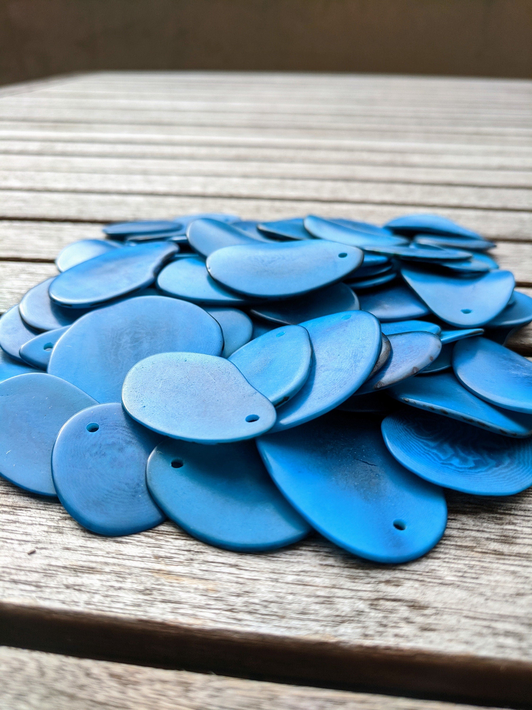 15 Blue Top Drill Tagua Nut Beads.