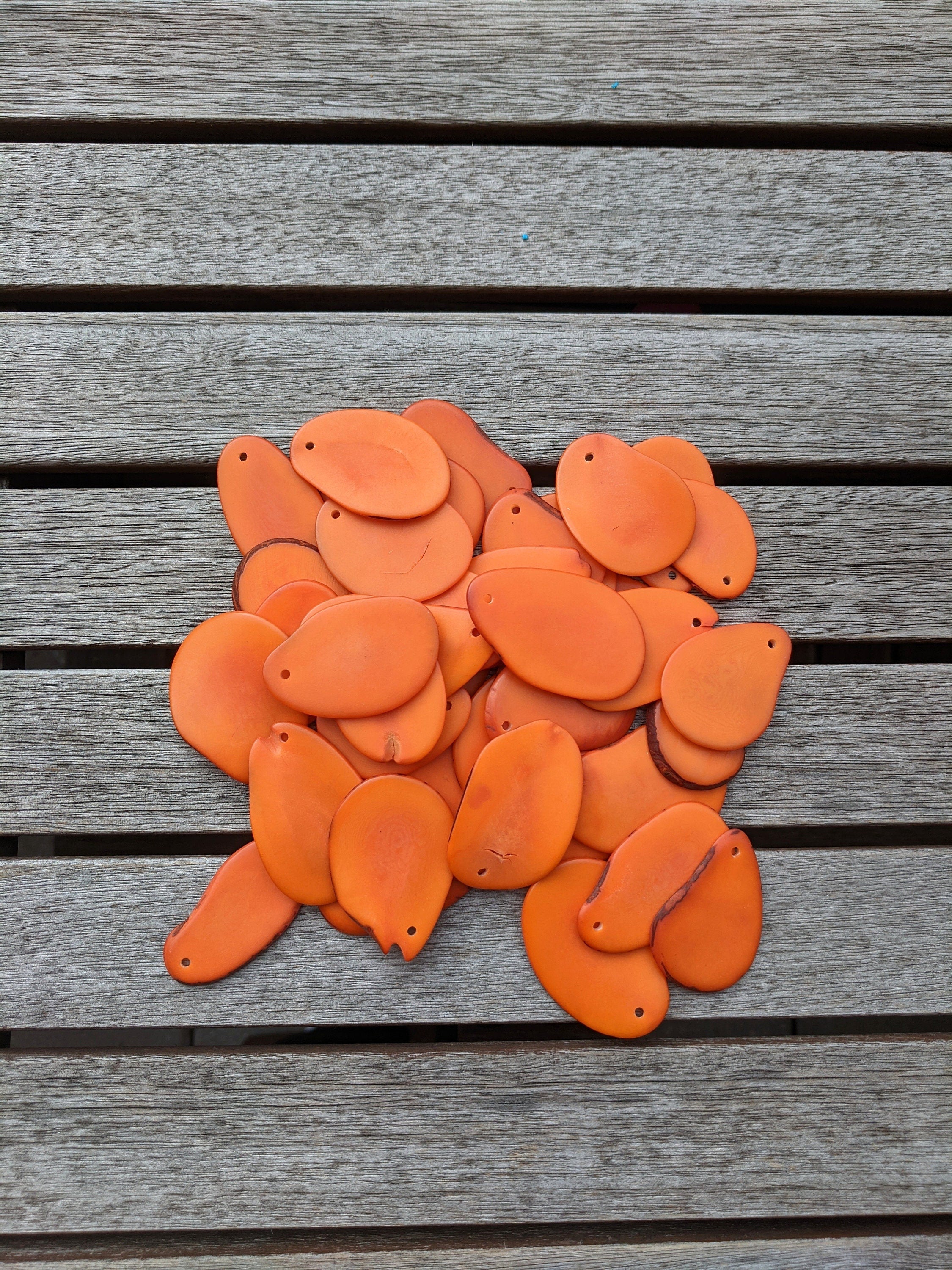 Orange Tagua Nut Beads: Jewelry Making Supplies (15pcs)