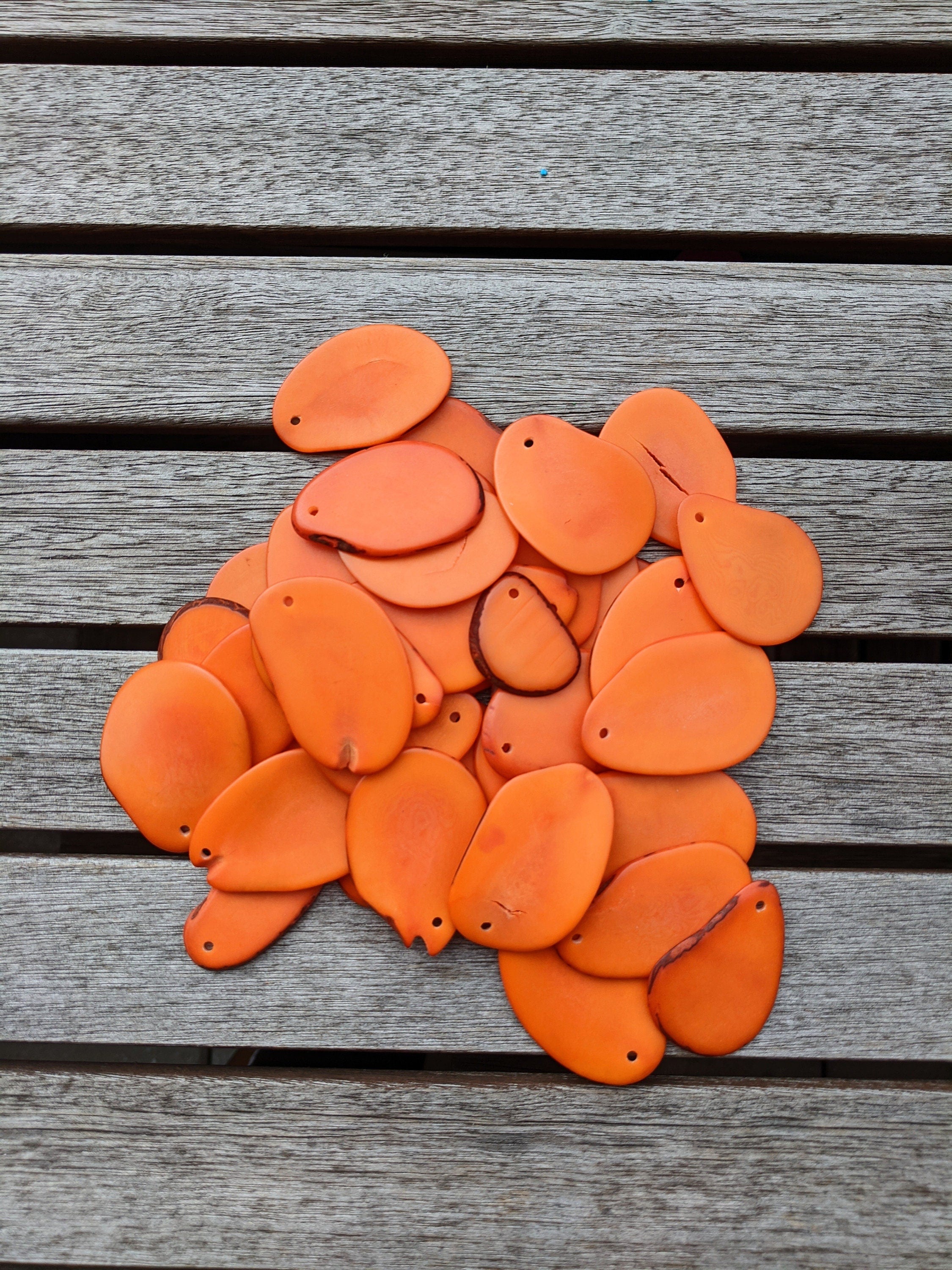 Orange Tagua Nut Beads: Jewelry Making Supplies (15pcs)