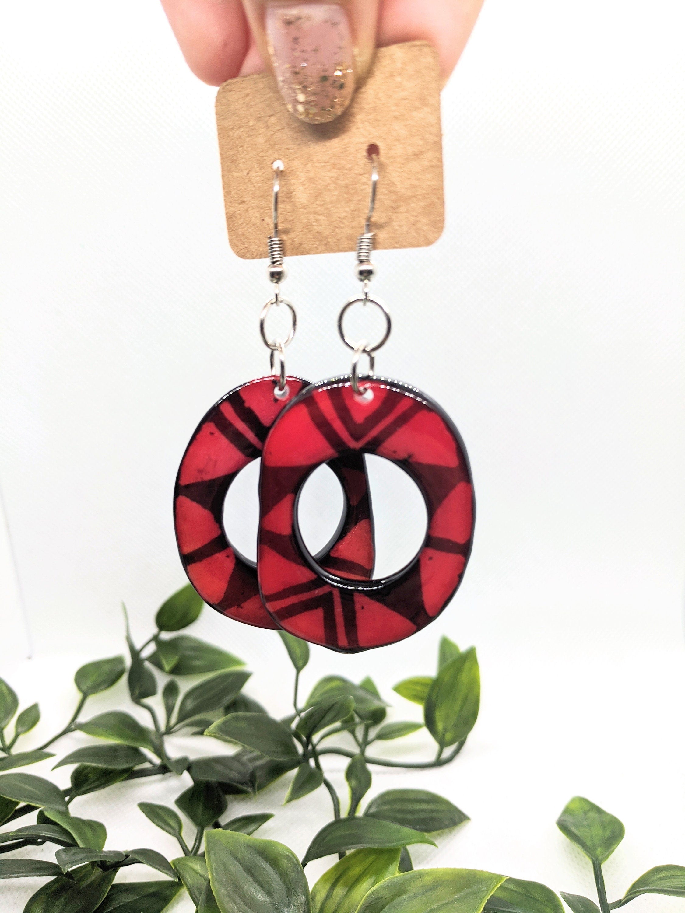 Tagua nut earrings. Unique fun hand painted earrings.