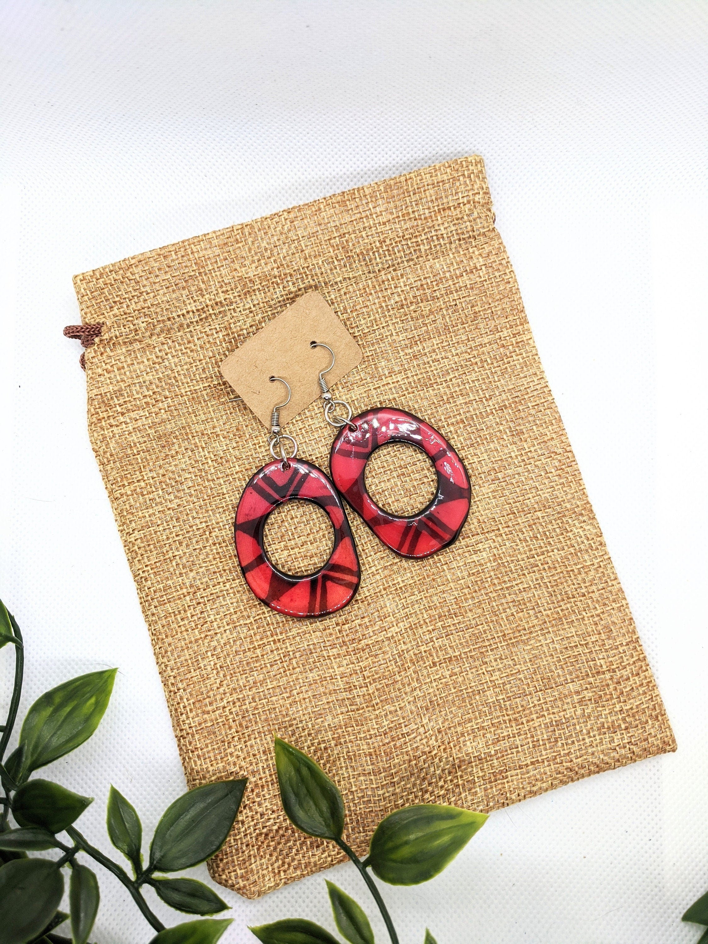 Tagua nut earrings. Unique fun hand painted earrings.