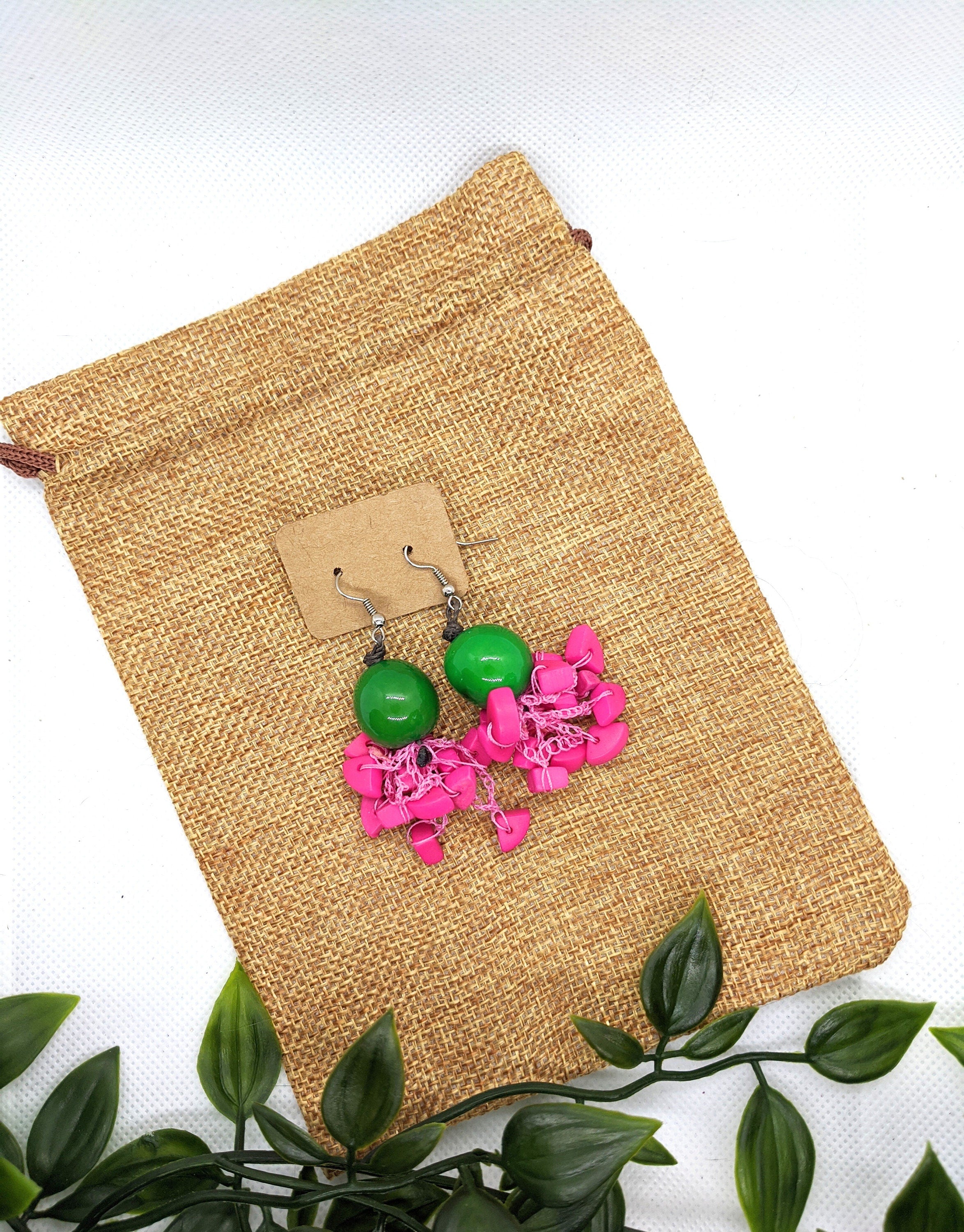 Orange and purple earrings.