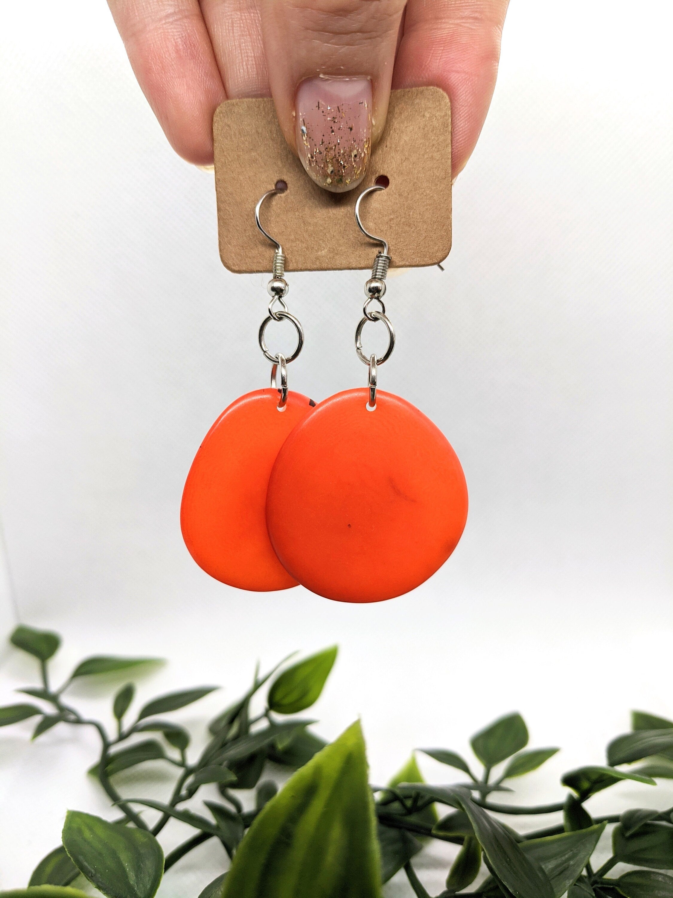 Orange Tagua Nut Earrings.