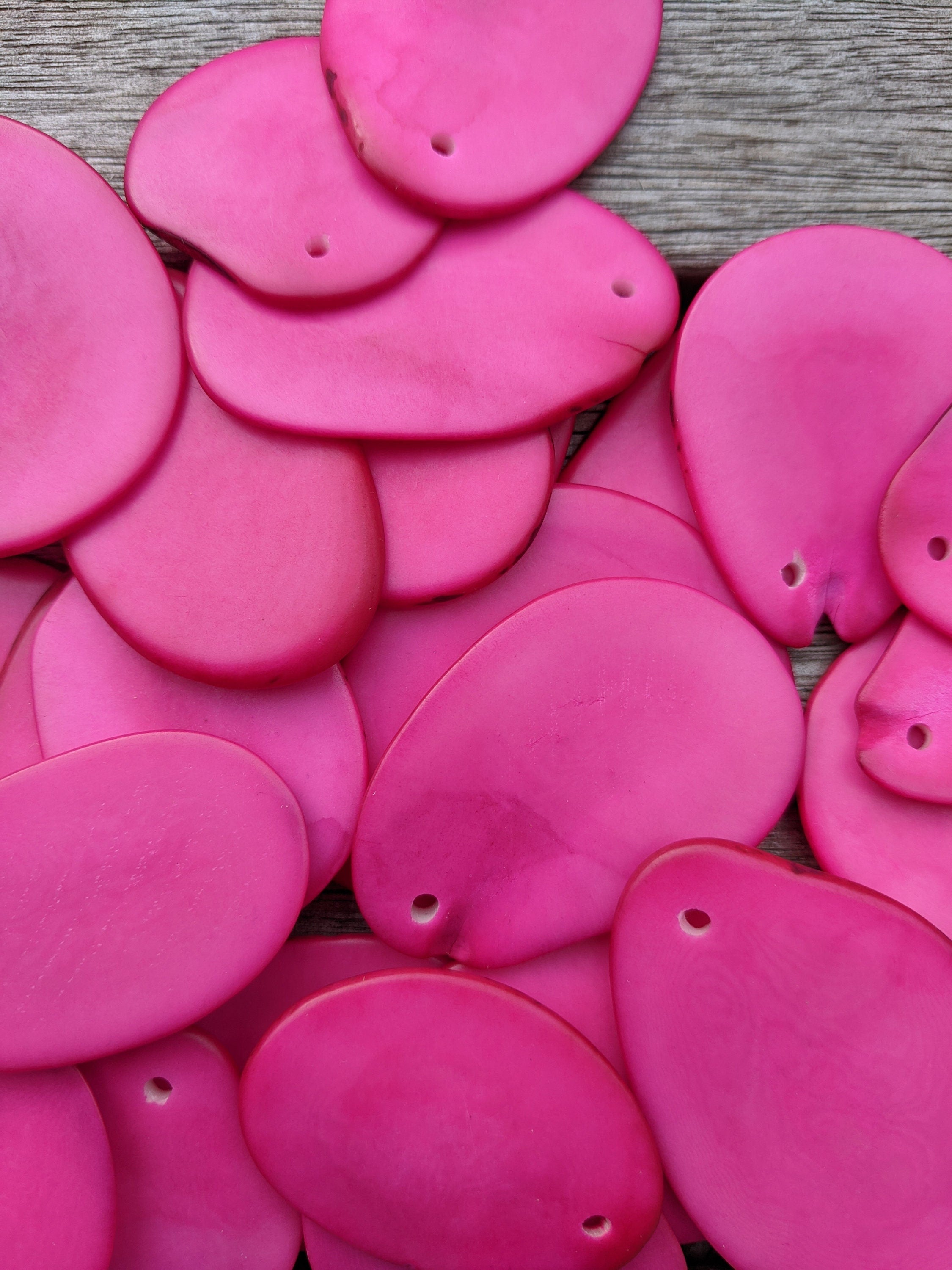 Pink Tagua Nut Slices: Top Drilled Vegetal Ivory Beads (15pcs)