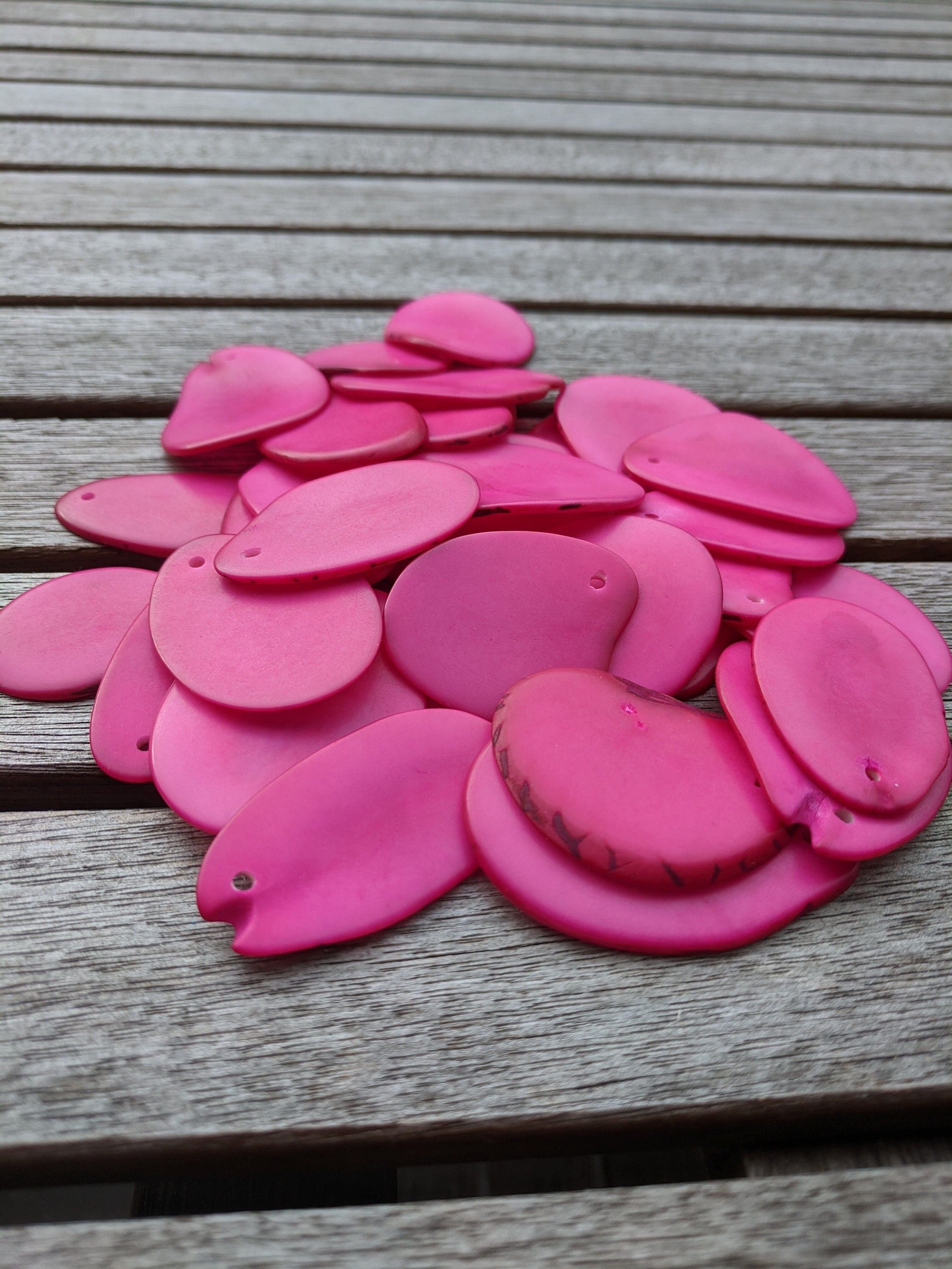 Pink Tagua Nut Slices: Top Drilled Vegetal Ivory Beads (15pcs)