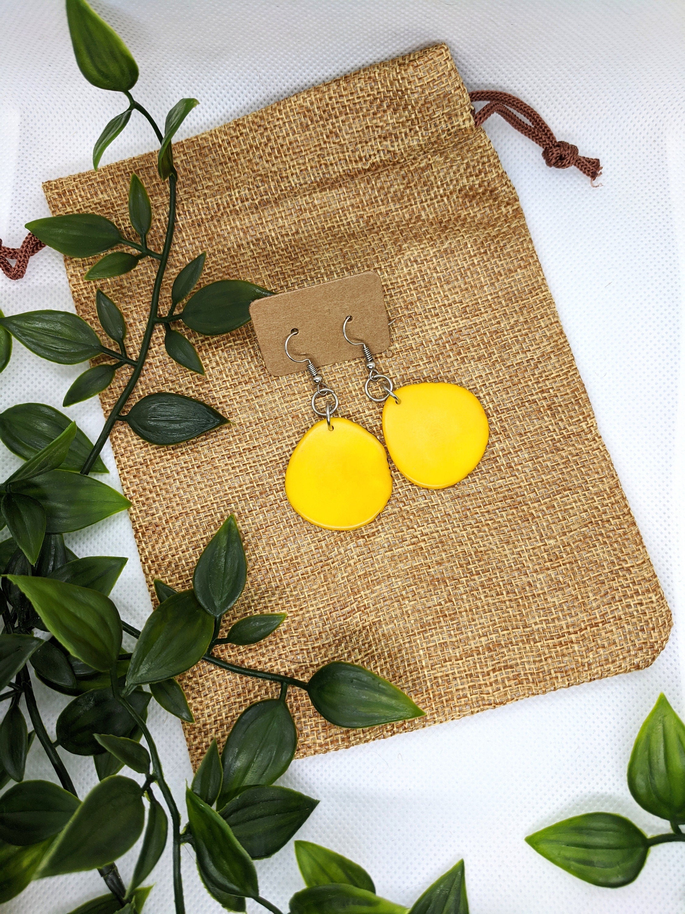 Folk style yellow earrings.