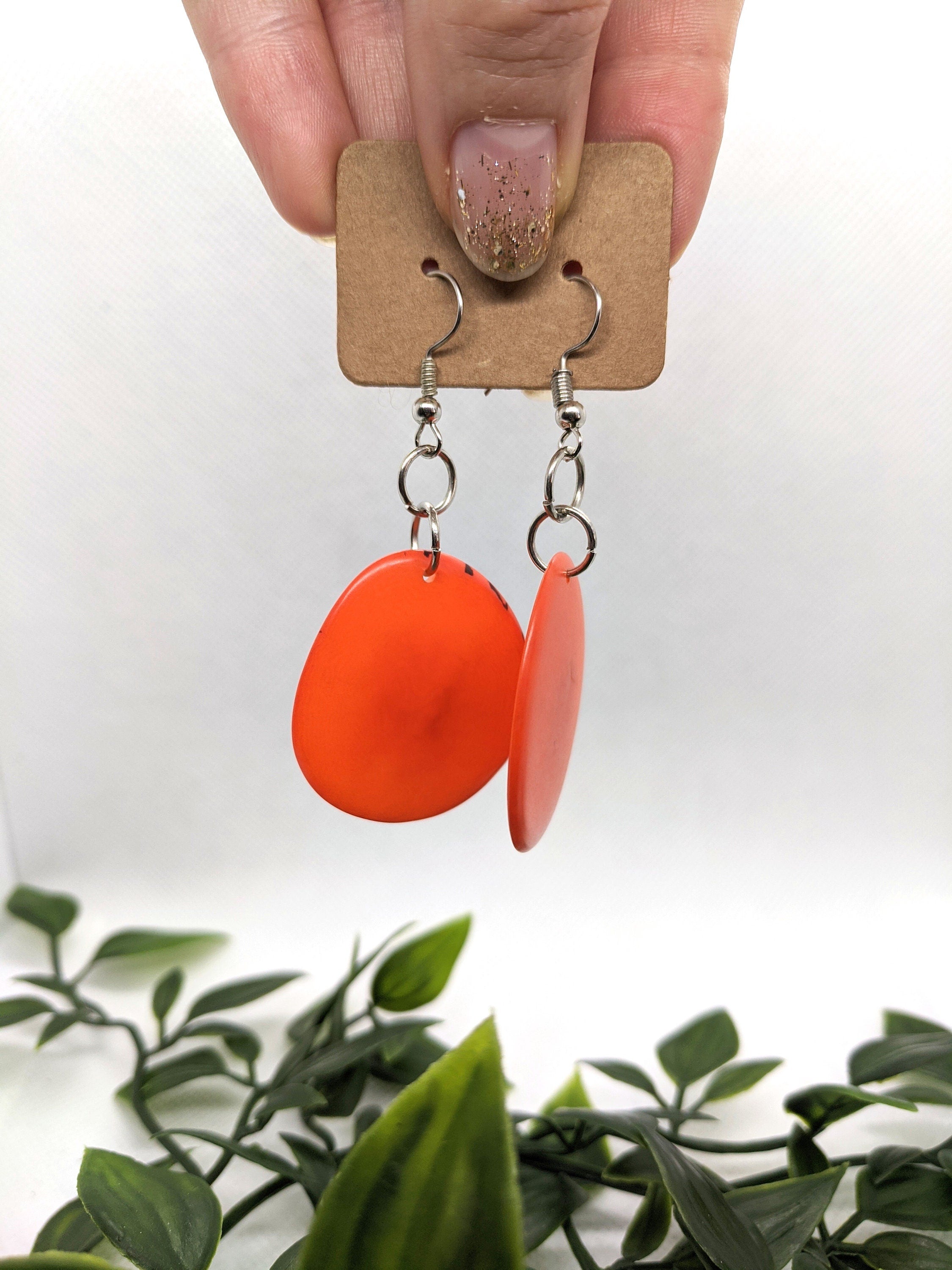 Orange Tagua Nut Earrings.