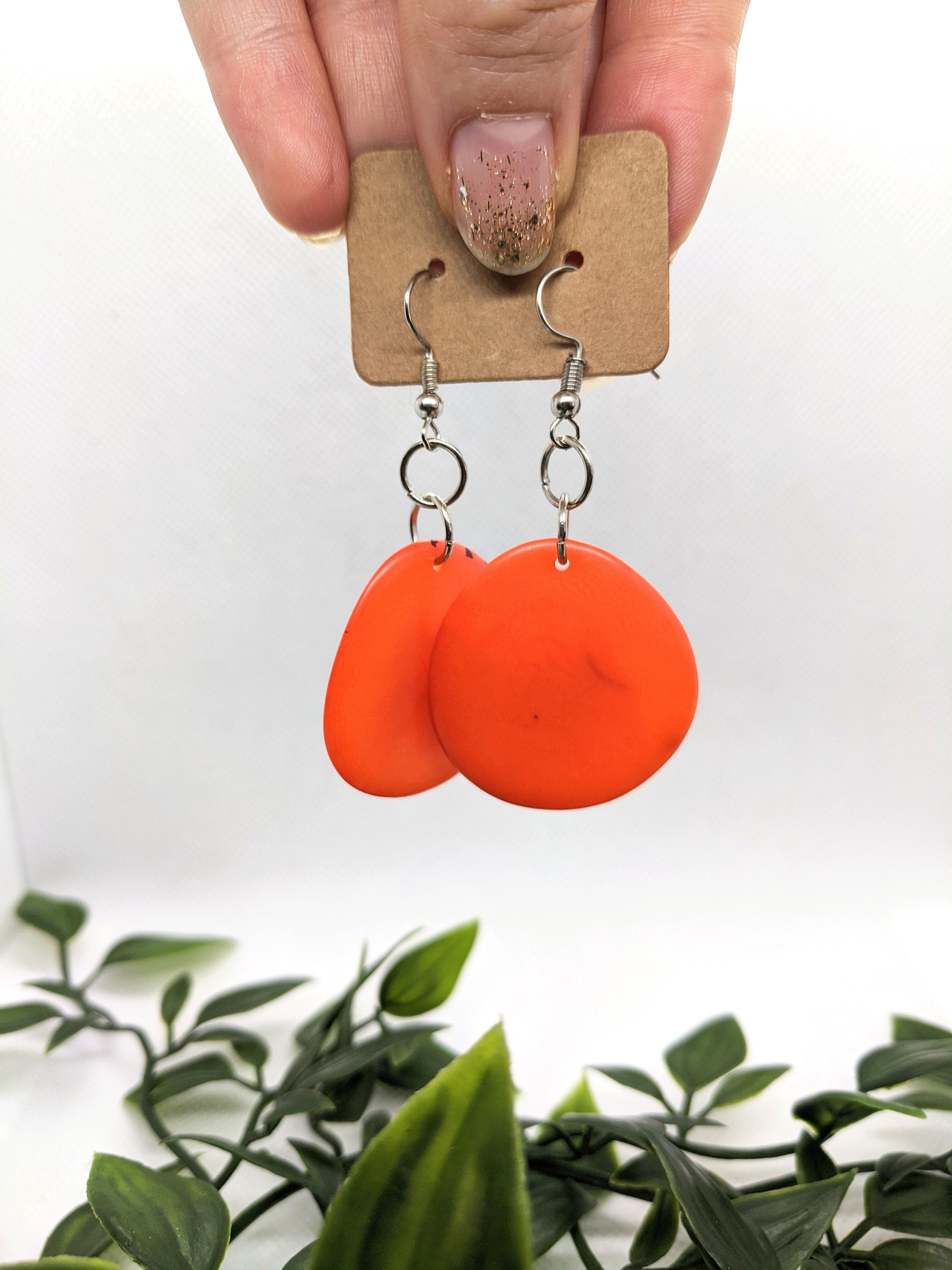Orange Tagua Nut Earrings.
