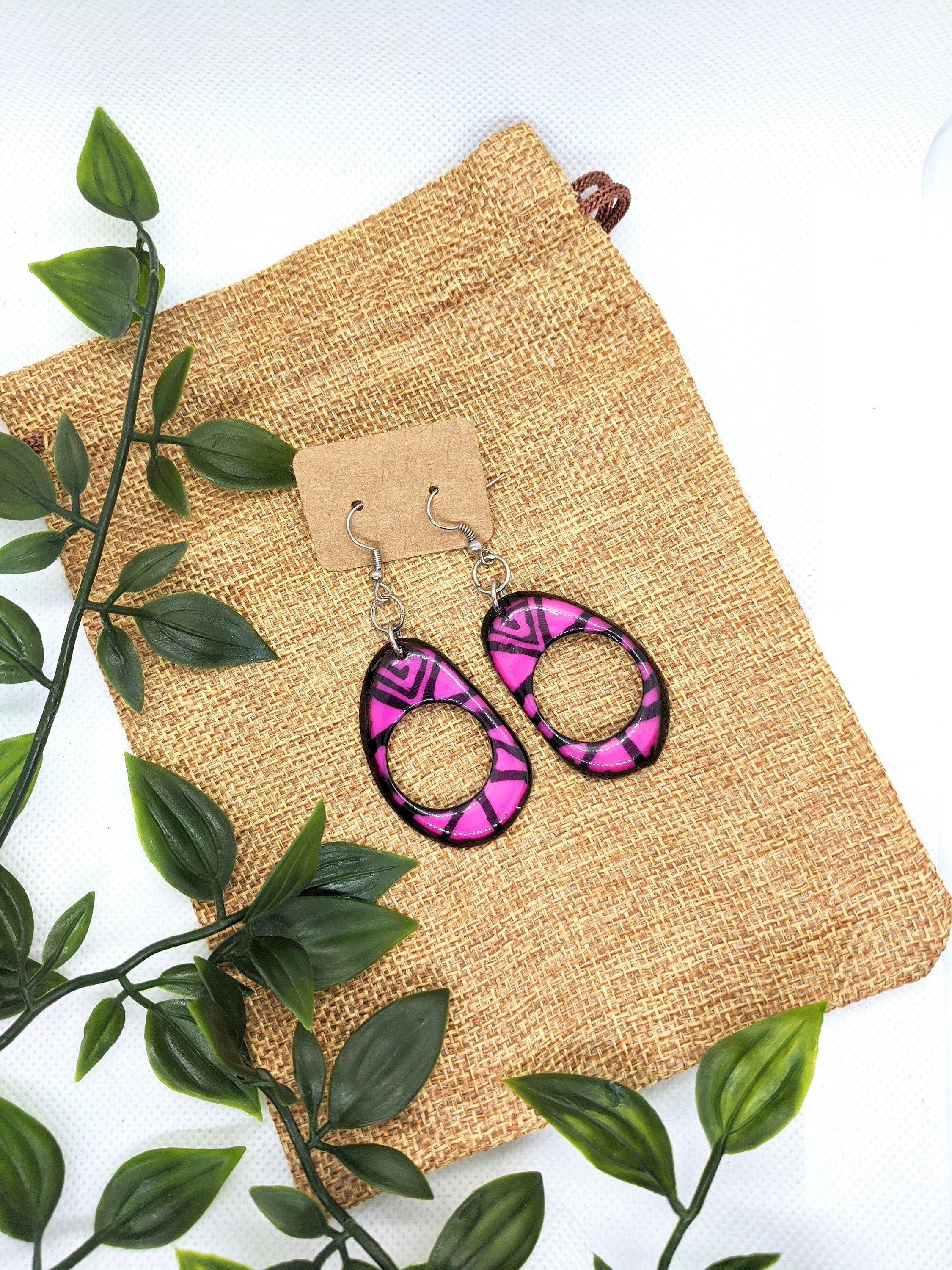Tagua nut earrings. Unique fun hand painted earrings.