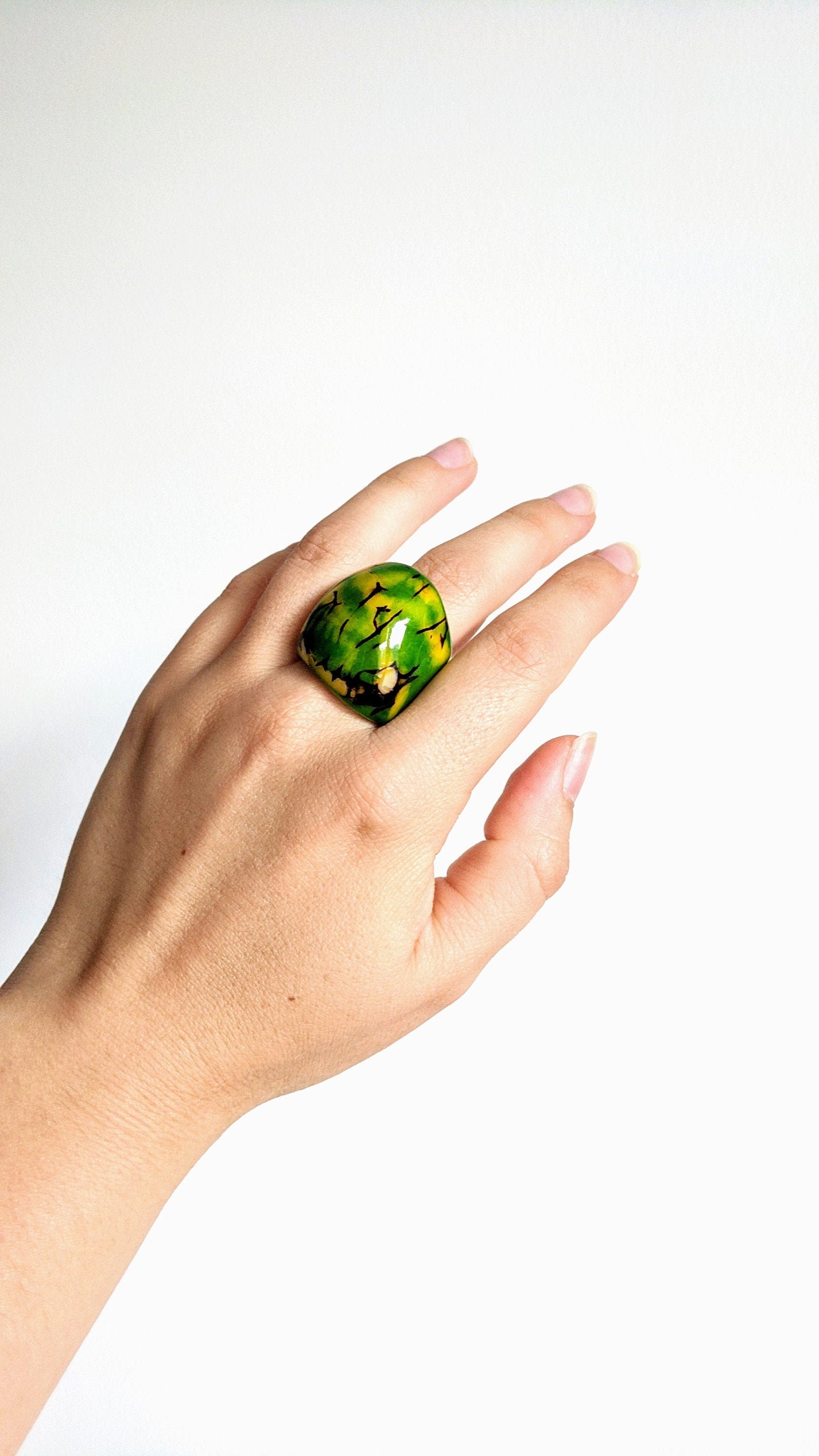 Large Bold Green Tagua Nut Ring.