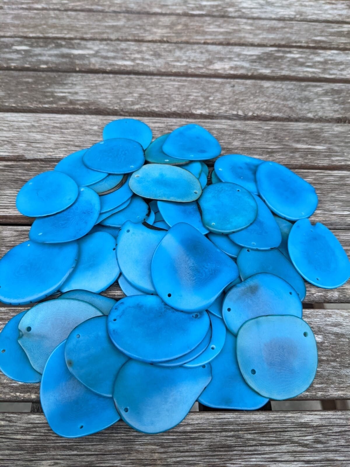 Blue Tagua Nut Beads: 15 Vegetal Ivory Jewelry Making Supplies