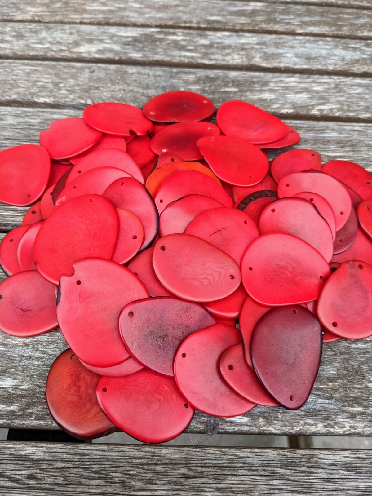 Red Tagua Nut Slices: Vibrant Jewelry Making Beads (15 Pcs)