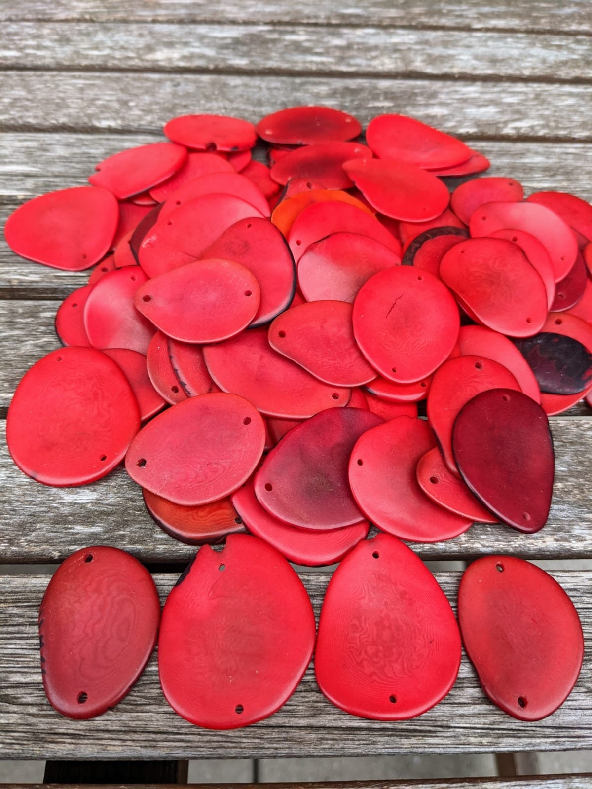 Red Tagua Nut Slices: Vibrant Jewelry Making Beads (15 Pcs)