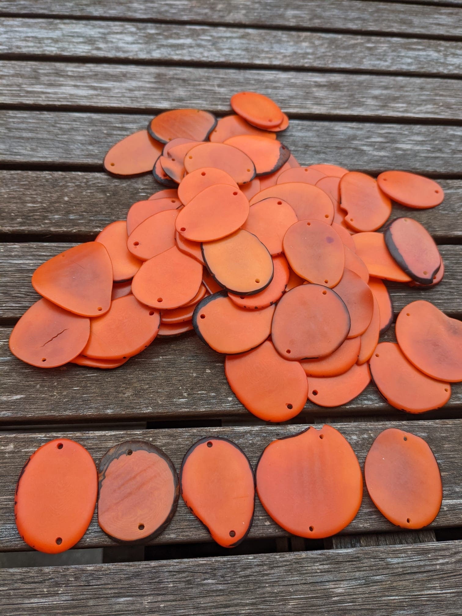 Orange Tagua Nut Beads: Natural Jewelry Making Slices (15pcs)