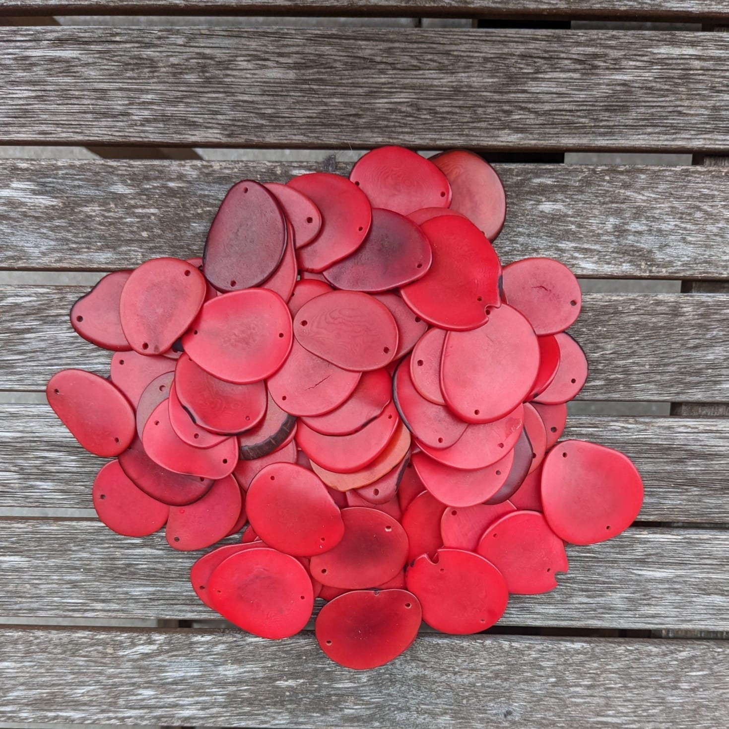 Red Tagua Nut Slices: Vibrant Jewelry Making Beads (15 Pcs)