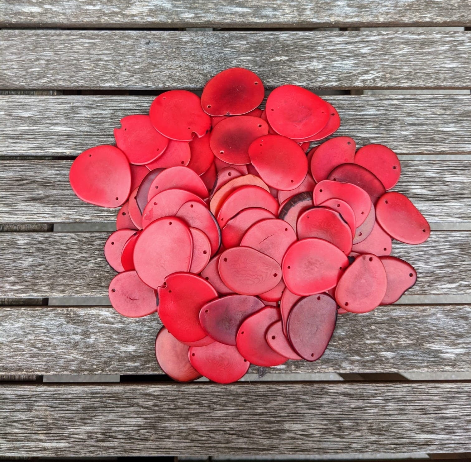 Red Tagua Nut Slices: Vibrant Jewelry Making Beads (15 Pcs)