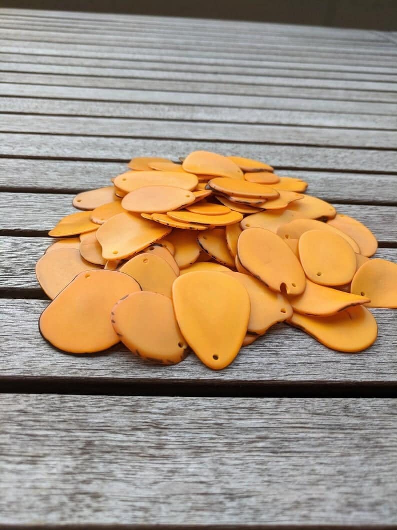 Yellow Tagua Nut Beads: Artisan Handmade Vegetal Ivory Slices, 15pcs