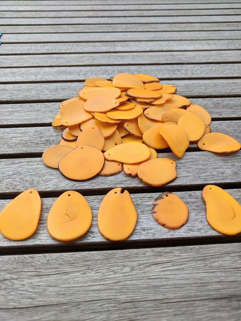Yellow Tagua Nut Beads: Artisan Handmade Vegetal Ivory Slices, 15pcs
