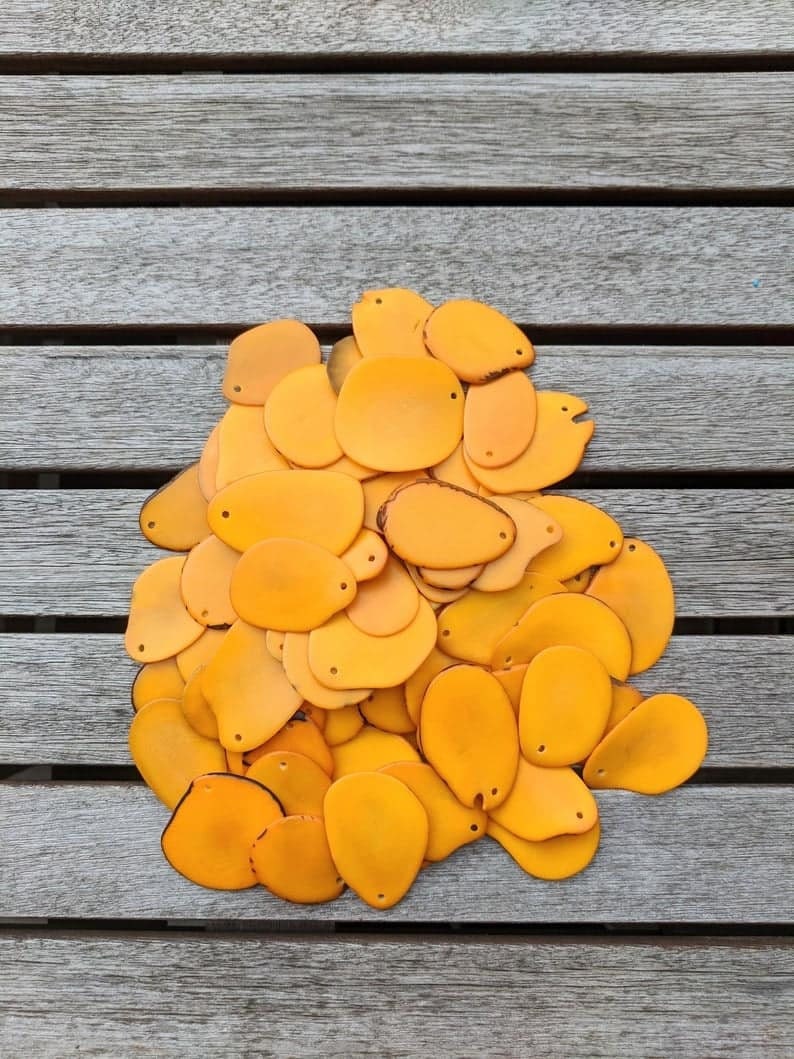 Yellow Tagua Nut Beads: Artisan Handmade Vegetal Ivory Slices, 15pcs