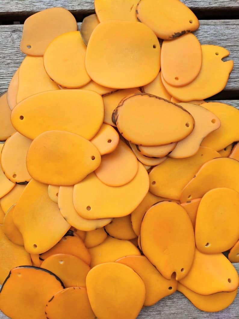 Yellow Tagua Nut Beads: Artisan Handmade Vegetal Ivory Slices, 15pcs