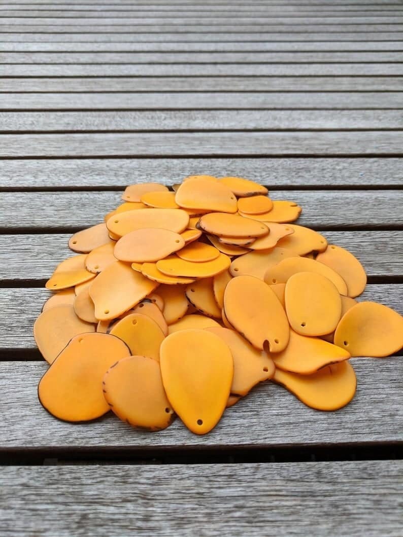 Yellow Tagua Nut Beads: Artisan Handmade Vegetal Ivory Slices, 15pcs