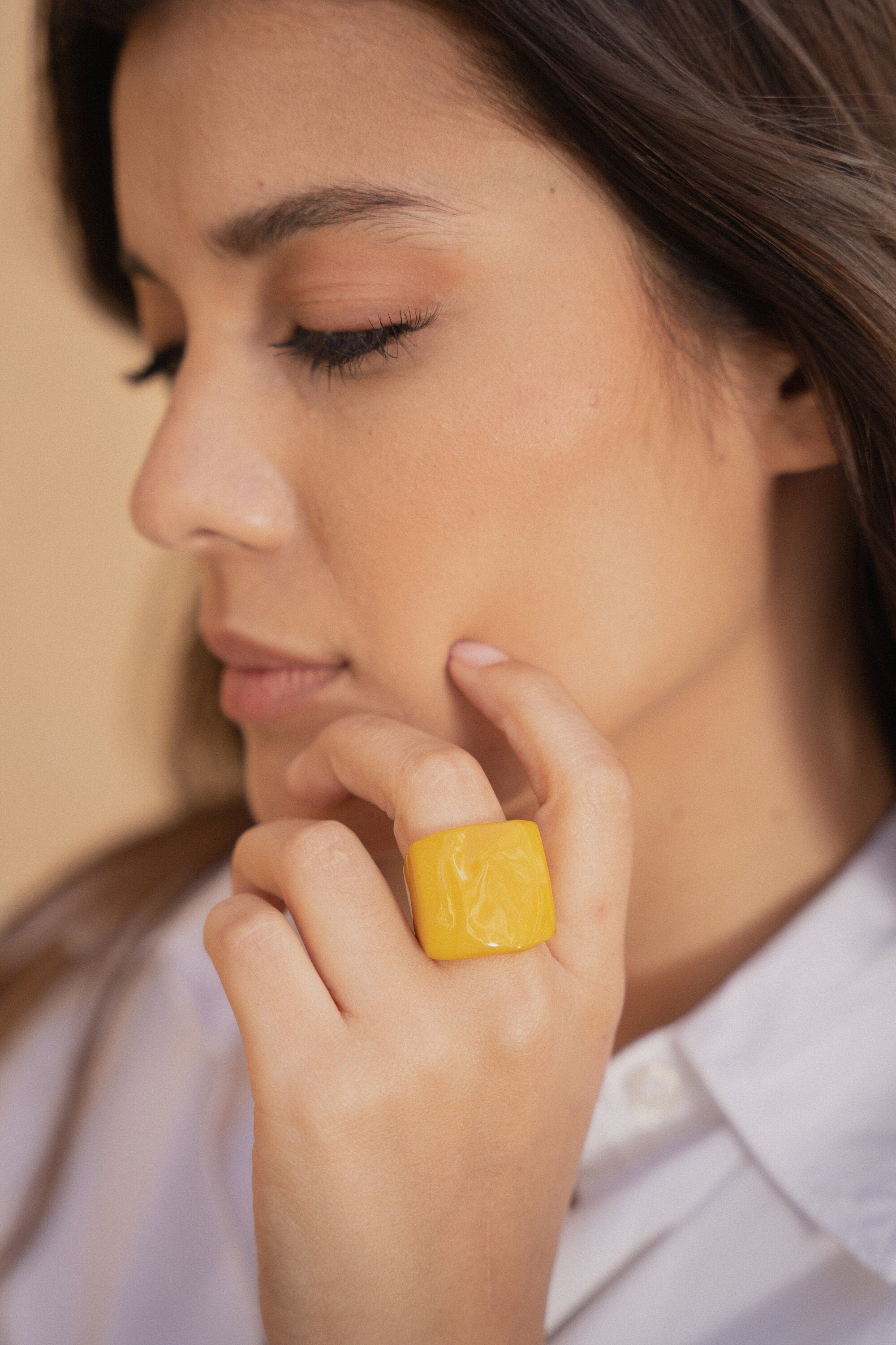 Glossy Canary Yellow Tagua Nut Ring.