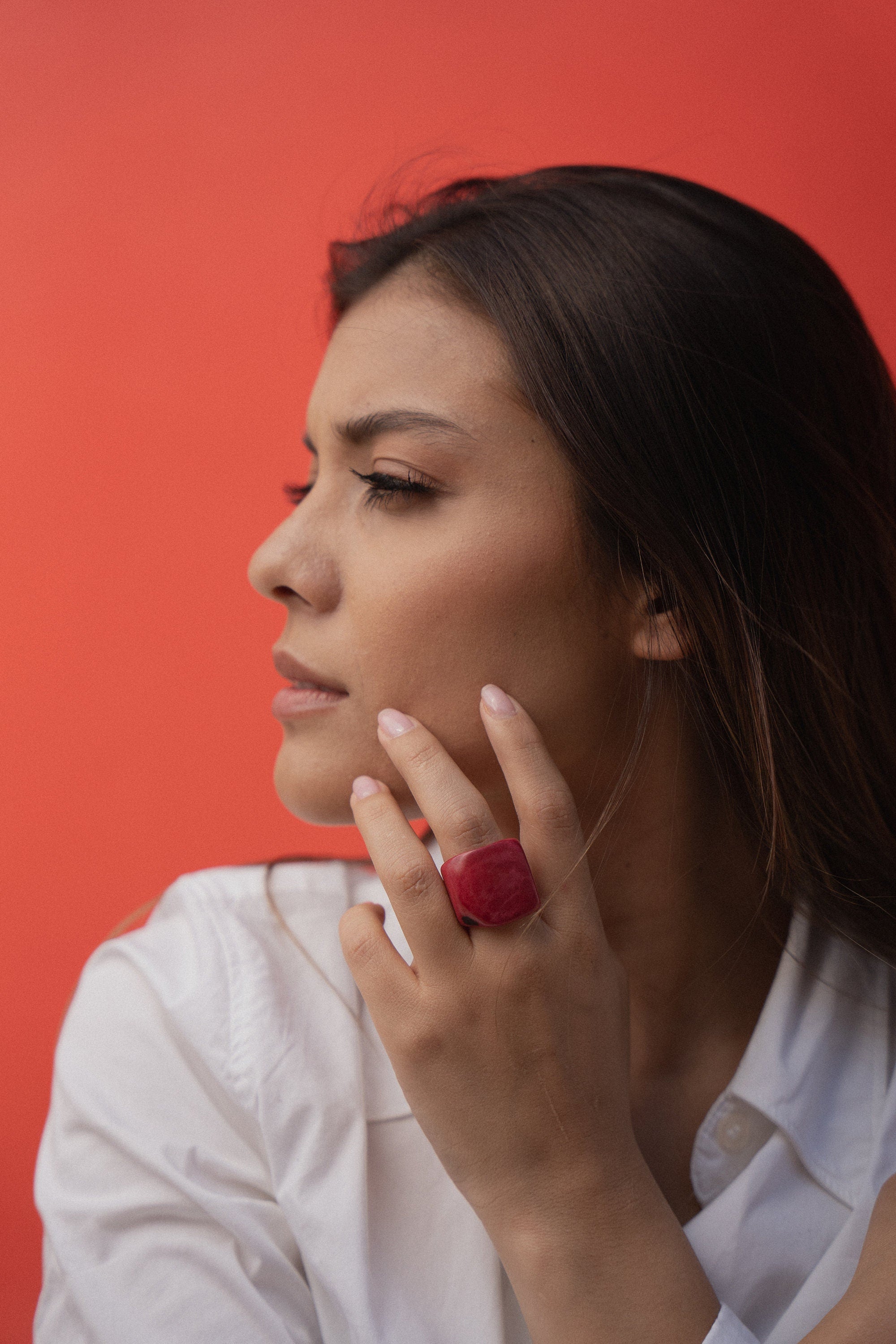 Matte Red Tagua Nut Ring.