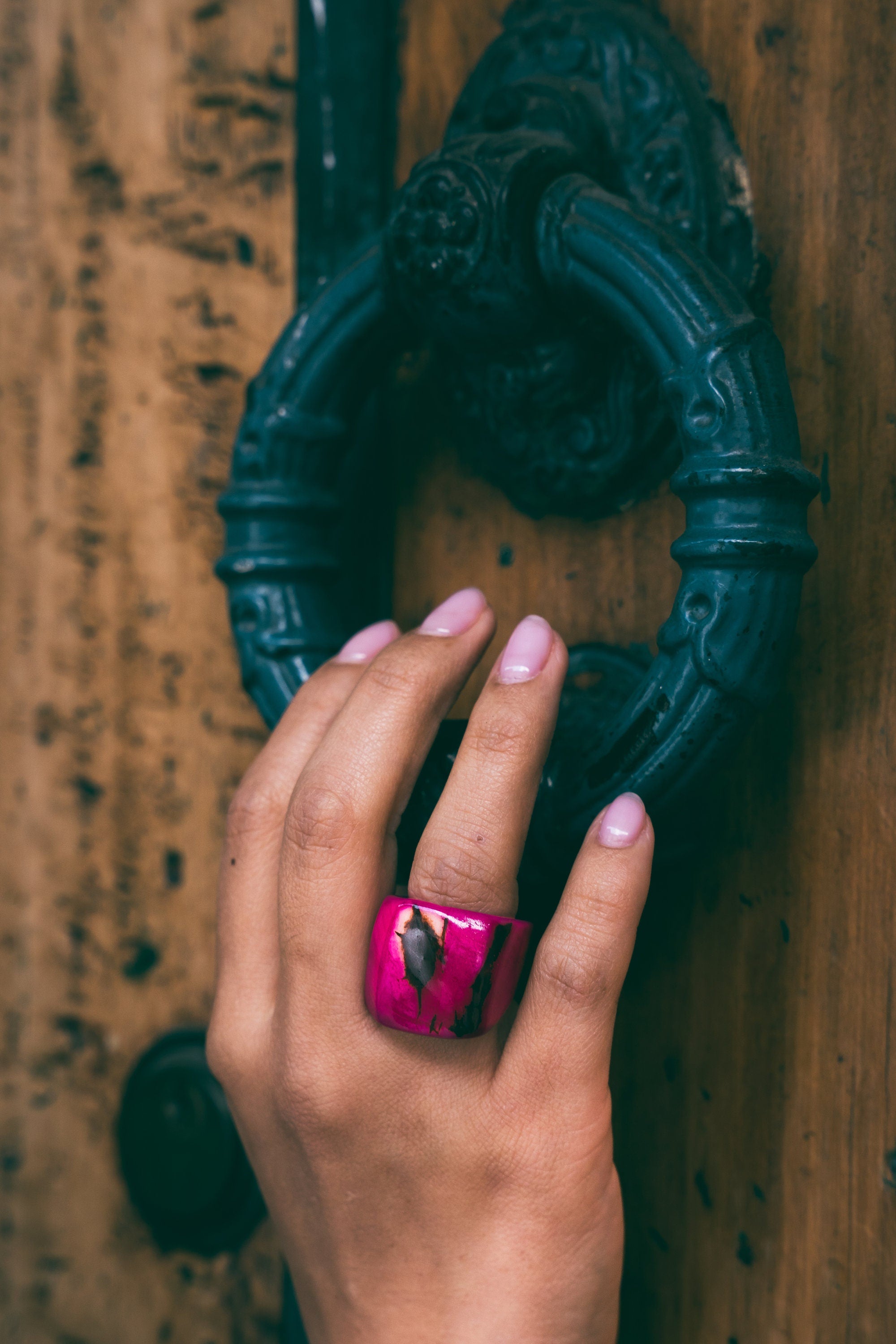 Pink Chunky Big Vegetal Ivory Ring.