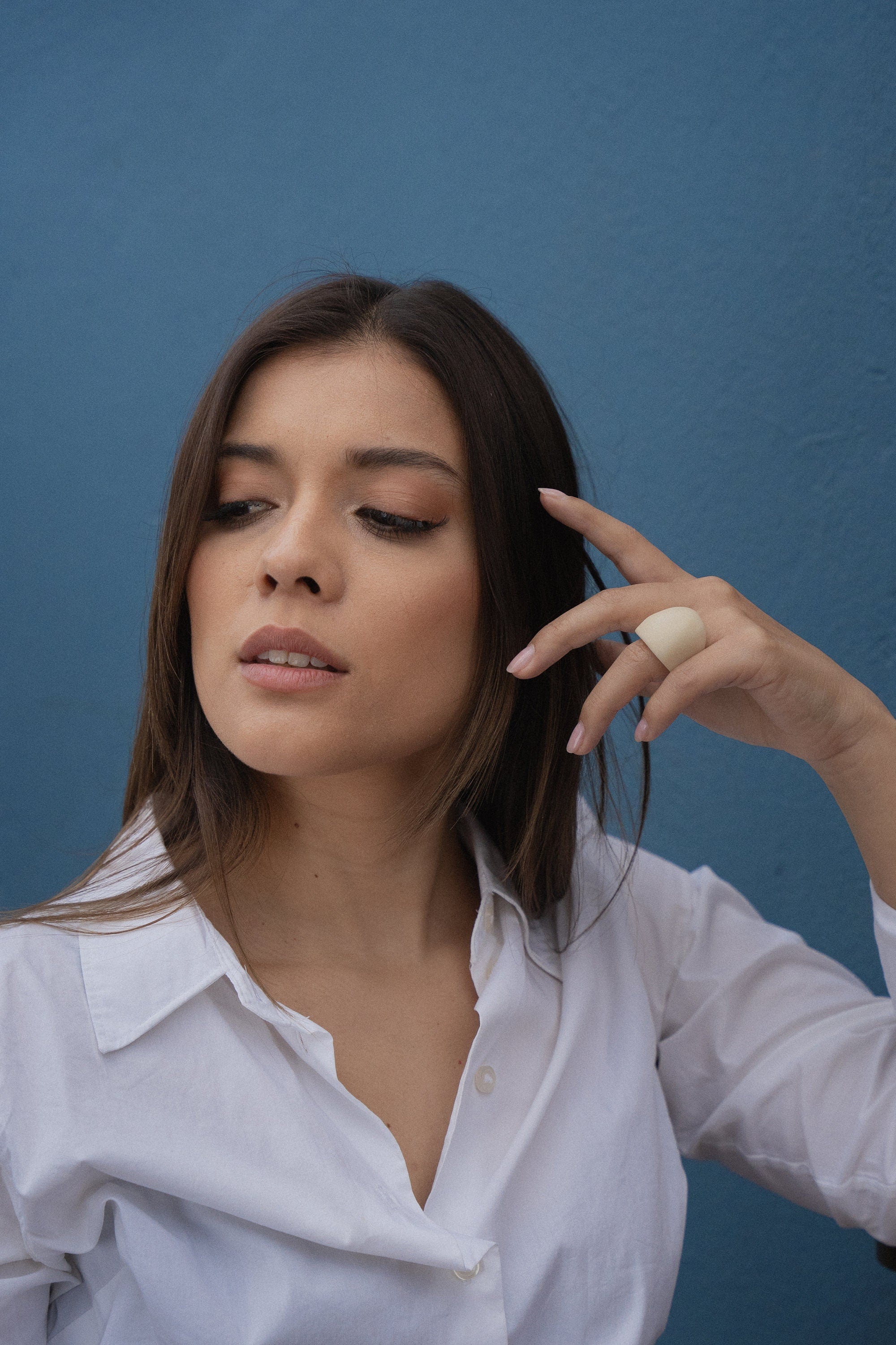 Large statement matte white ring.