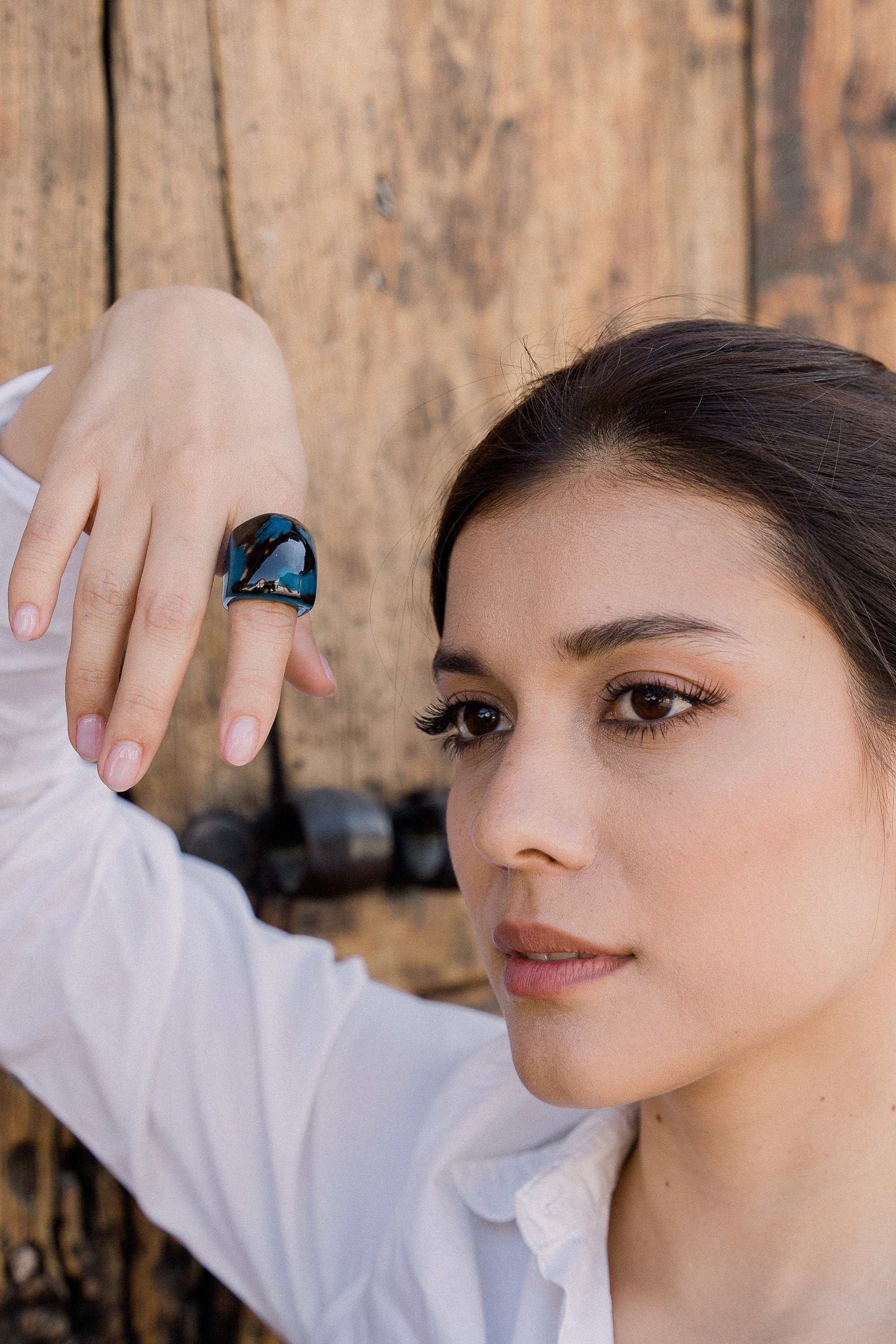 Hand-Carved Blue Tagua Nut Statement Ring.