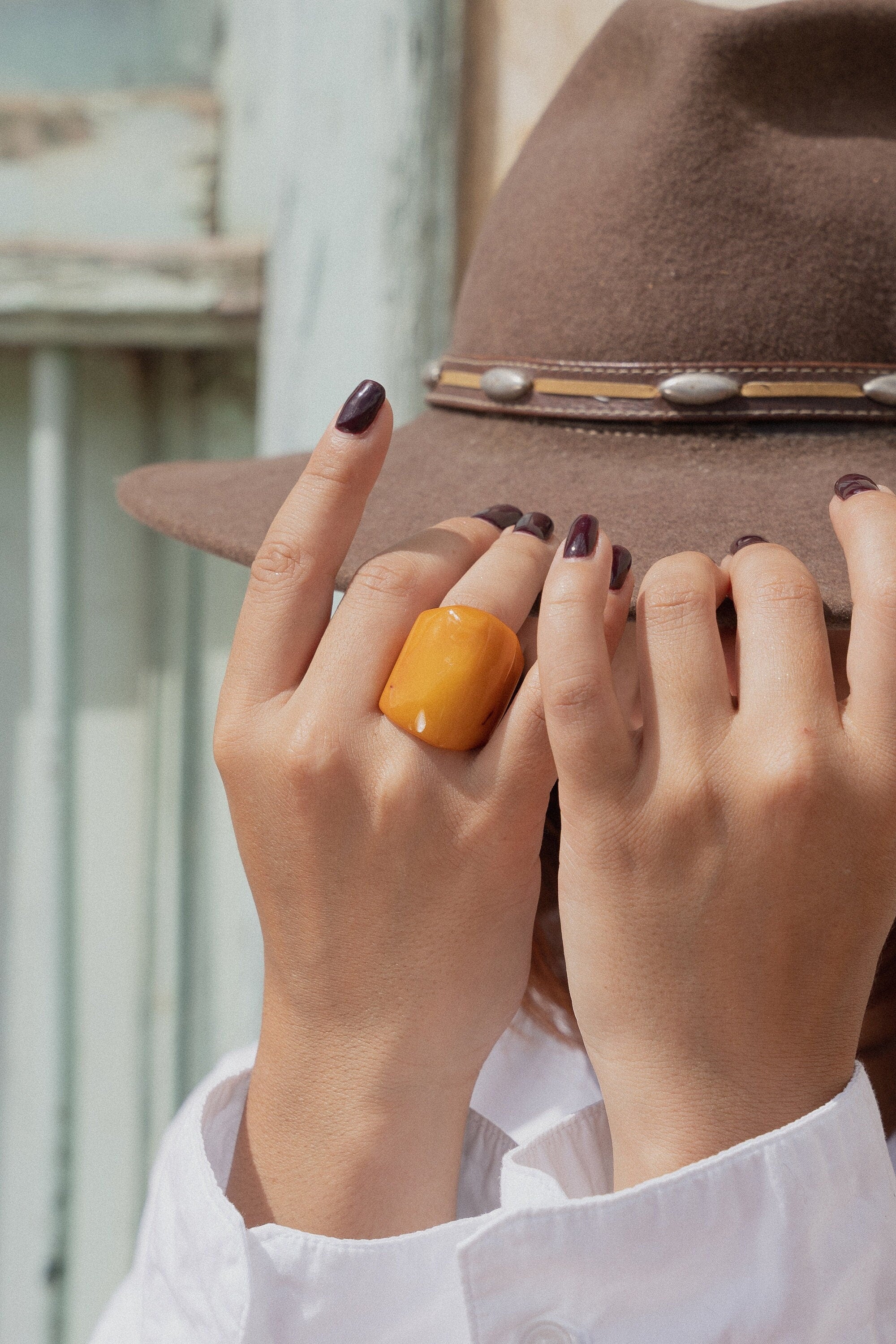 Chunky Yellow Tagua Nut Statement Ring.