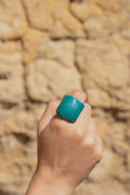 Teal Tagua Nut Statement Ring.