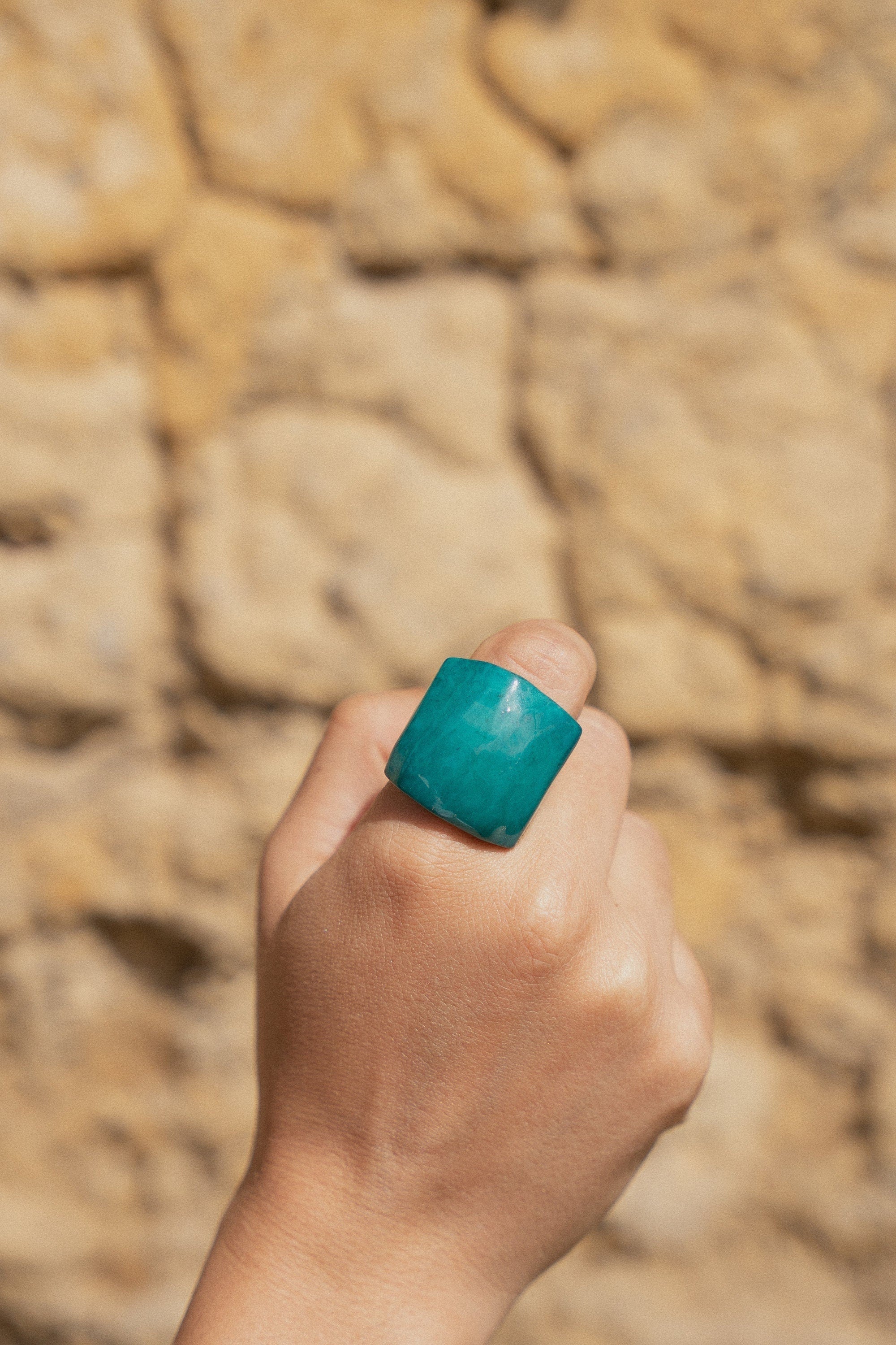 Teal Tagua Nut Statement Ring.