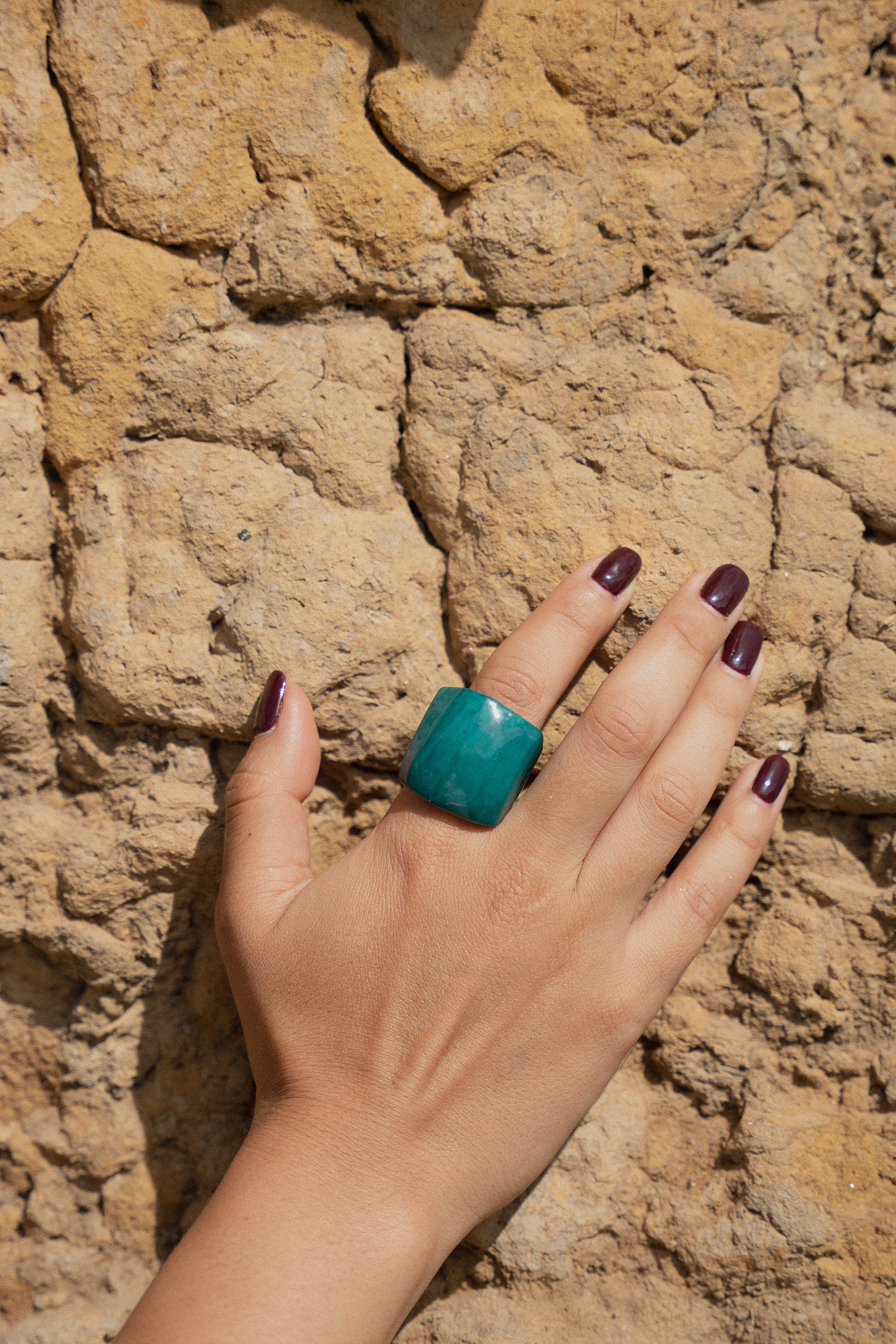 Teal Tagua Nut Statement Ring.