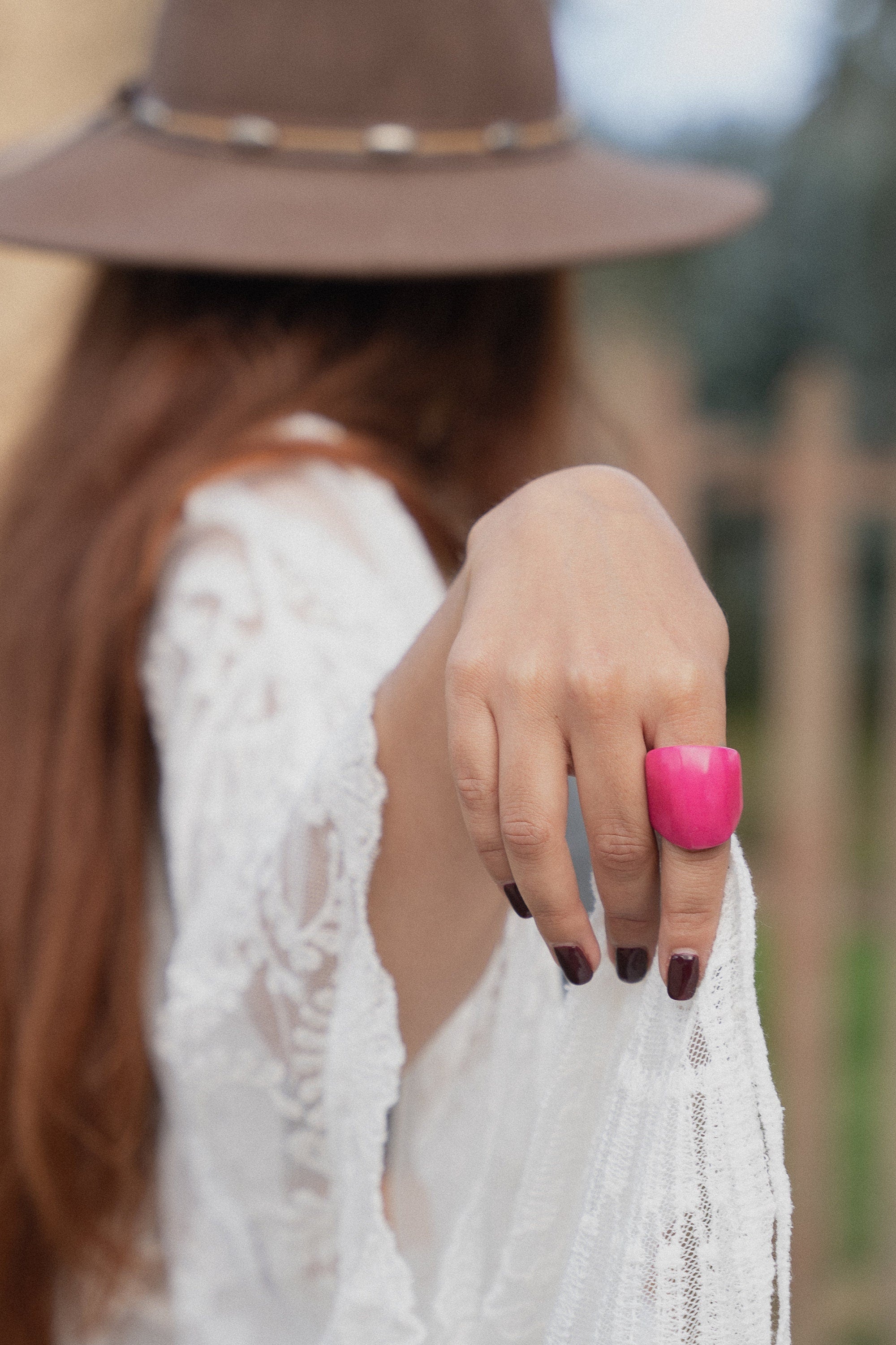 Fuchsia Tagua Nut Ring: Bold Artisan Boho Jewelry.